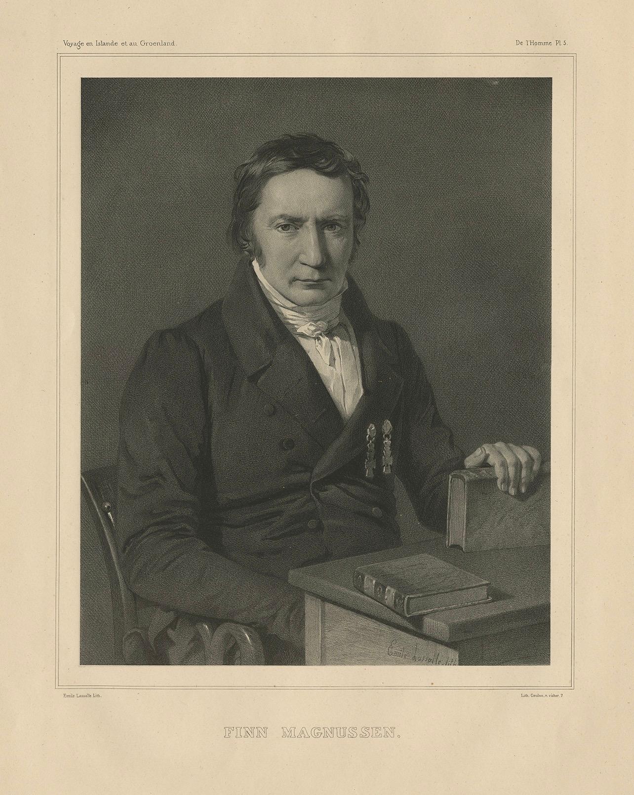 Retrato islandés antiguo - Finnur Magnussen, estudioso de los mitos nórdicos, 1842 en Bueno estado para la venta en Langweer, NL