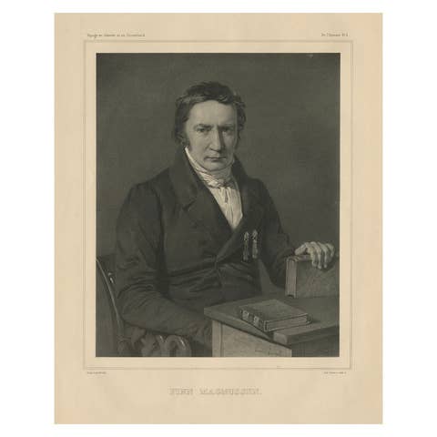 Antique Icelandic Portrait Print – Finnur Magnussen, Scholar of Norse Myth, 1842