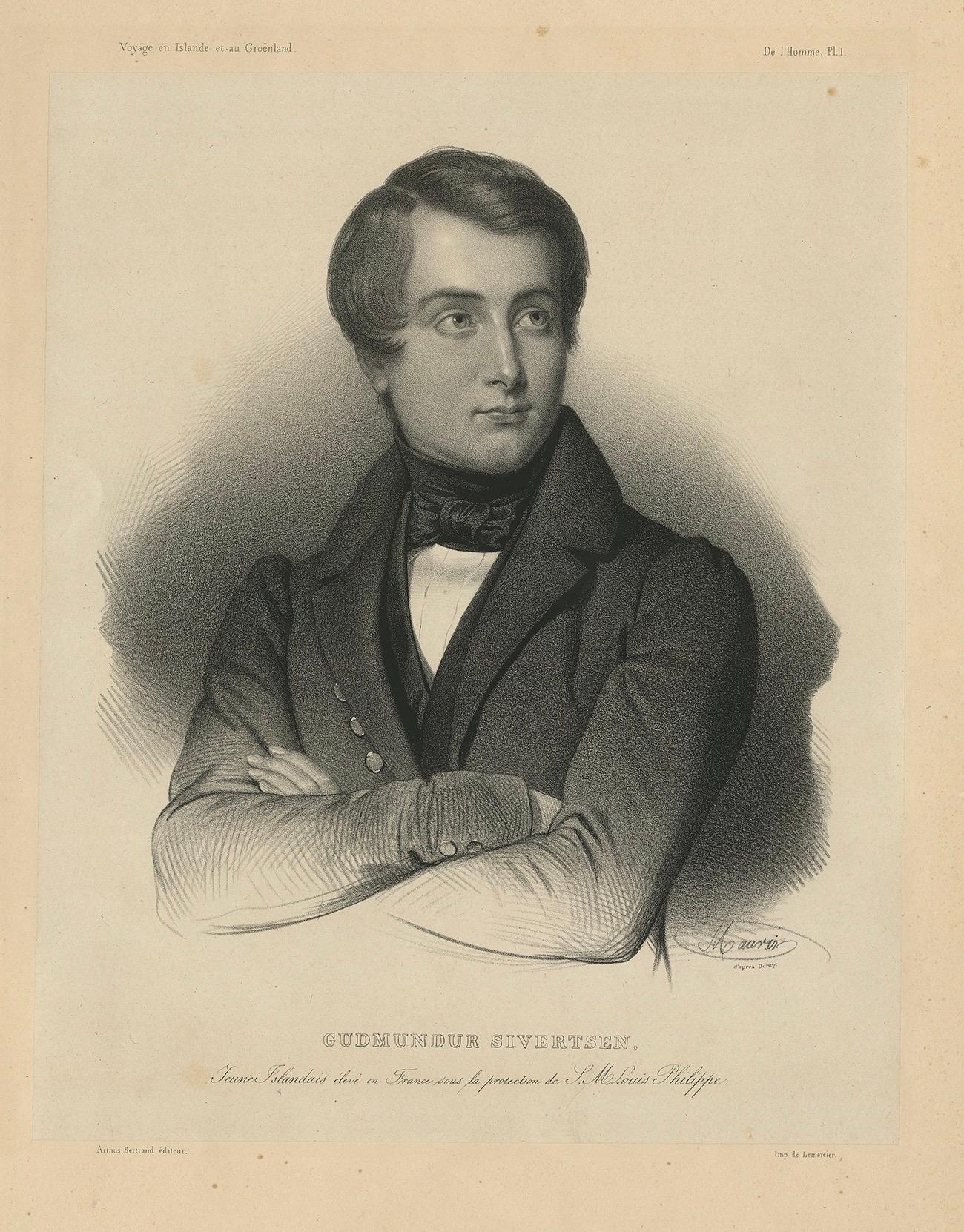 Retrato islandés antiguo - Gudmundur Sivertsen estudiando en Francia, 1842 Francés en venta