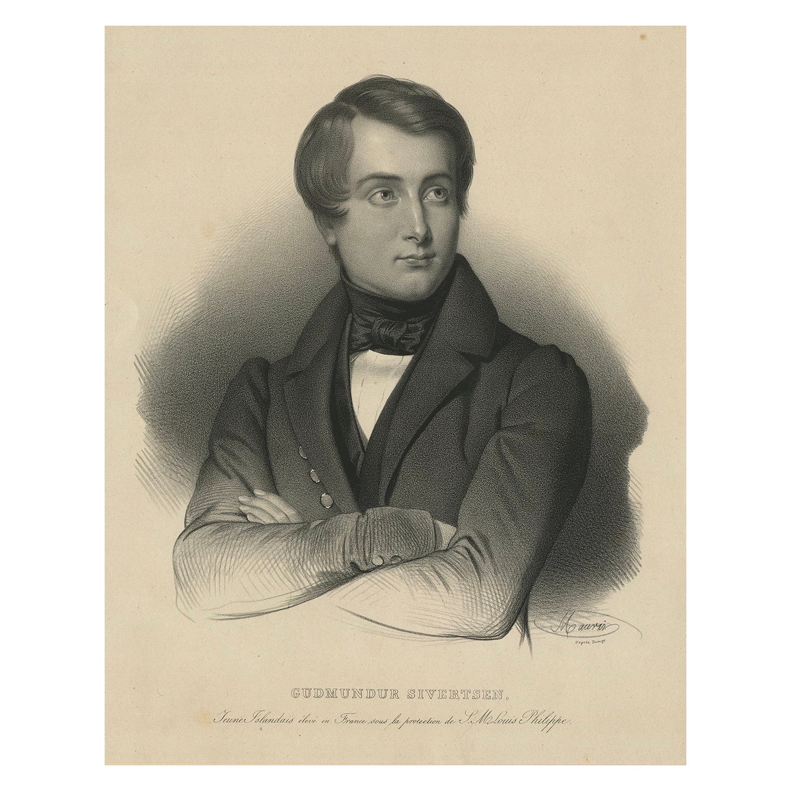 Retrato islandés antiguo - Gudmundur Sivertsen estudiando en Francia, 1842 en venta