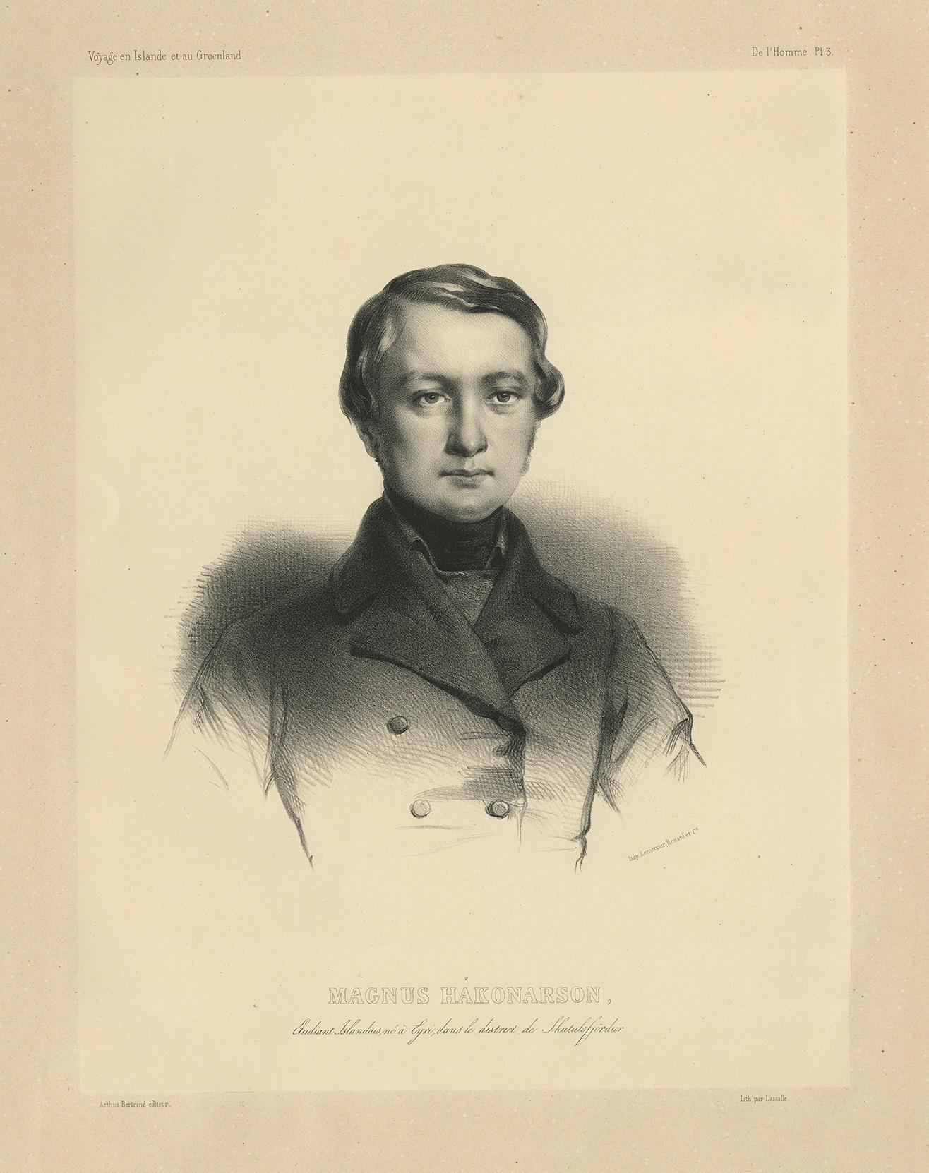 Retrato islandés antiguo - Magnus Hakonarson, estudiante, publicado en 1842 Francés en venta