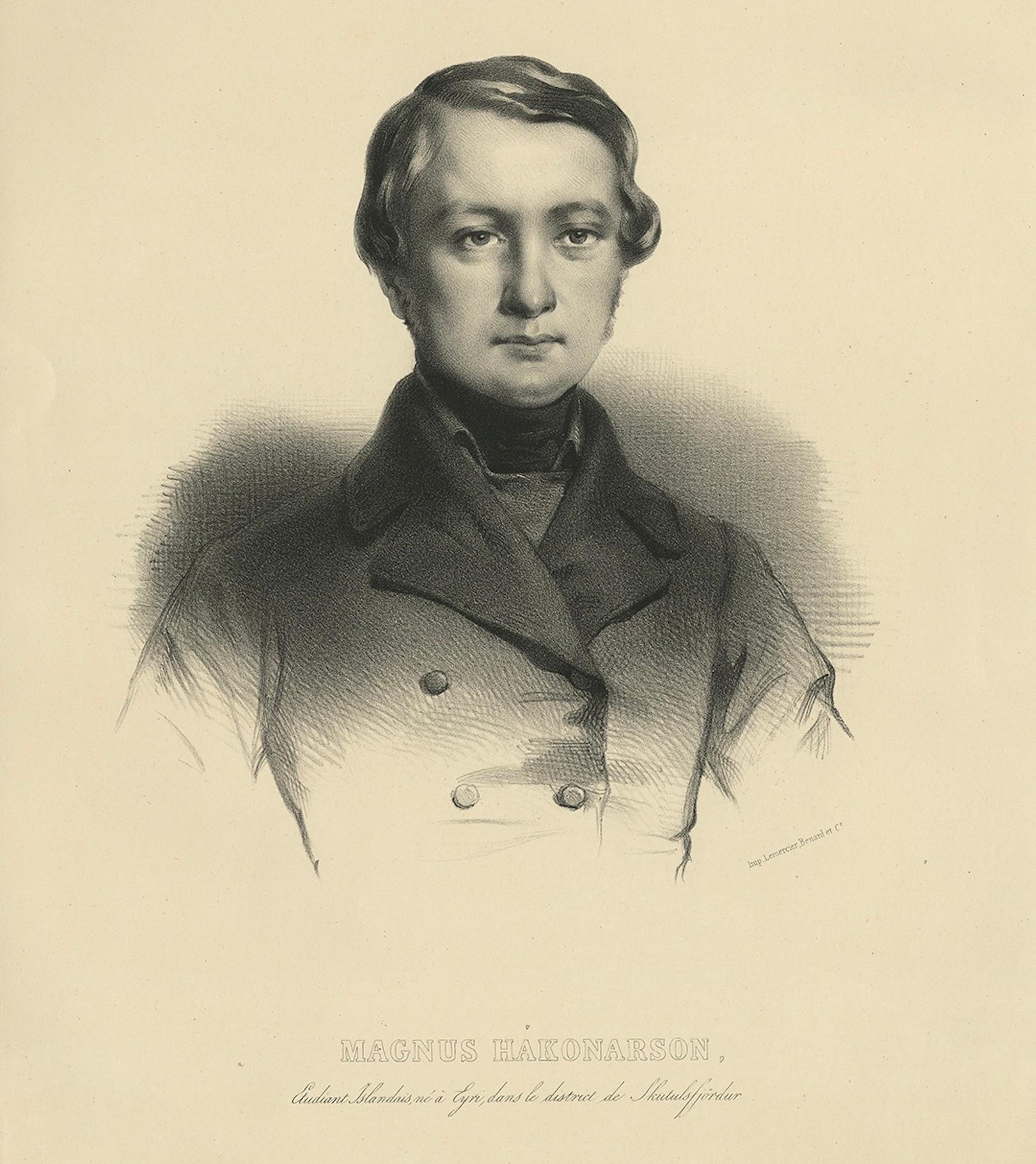 Retrato islandés antiguo - Magnus Hakonarson, estudiante, publicado en 1842 siglo XIX en venta