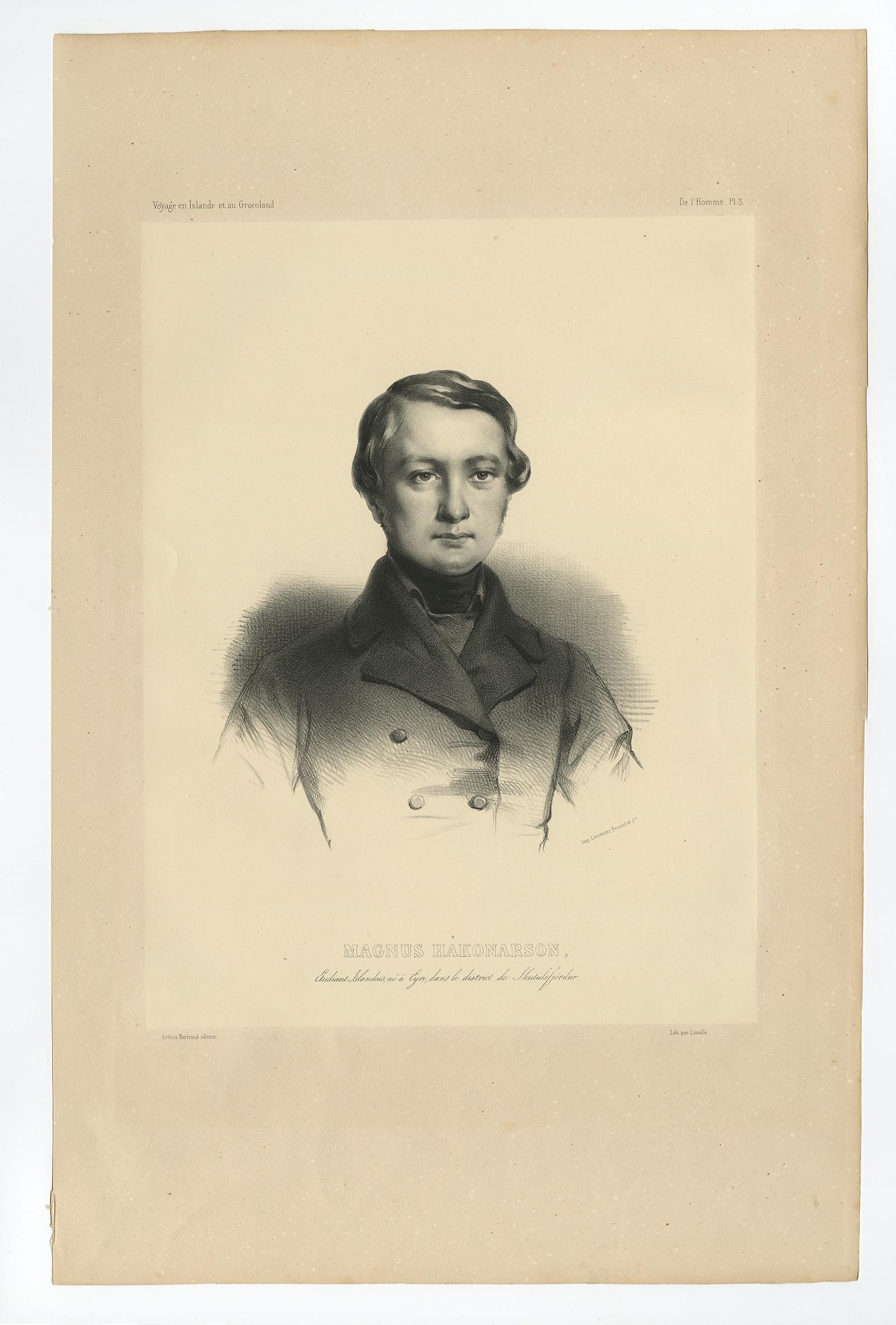 Retrato islandés antiguo - Magnus Hakonarson, estudiante, publicado en 1842 en venta 1