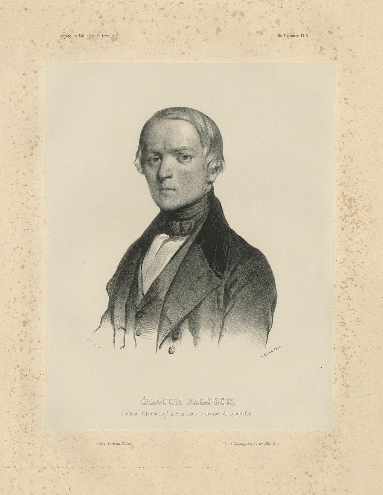 Retrato Islandés Antiguo - Ólafur Pálsson de Skaftafell, 1842 en Bueno estado para la venta en Langweer, NL