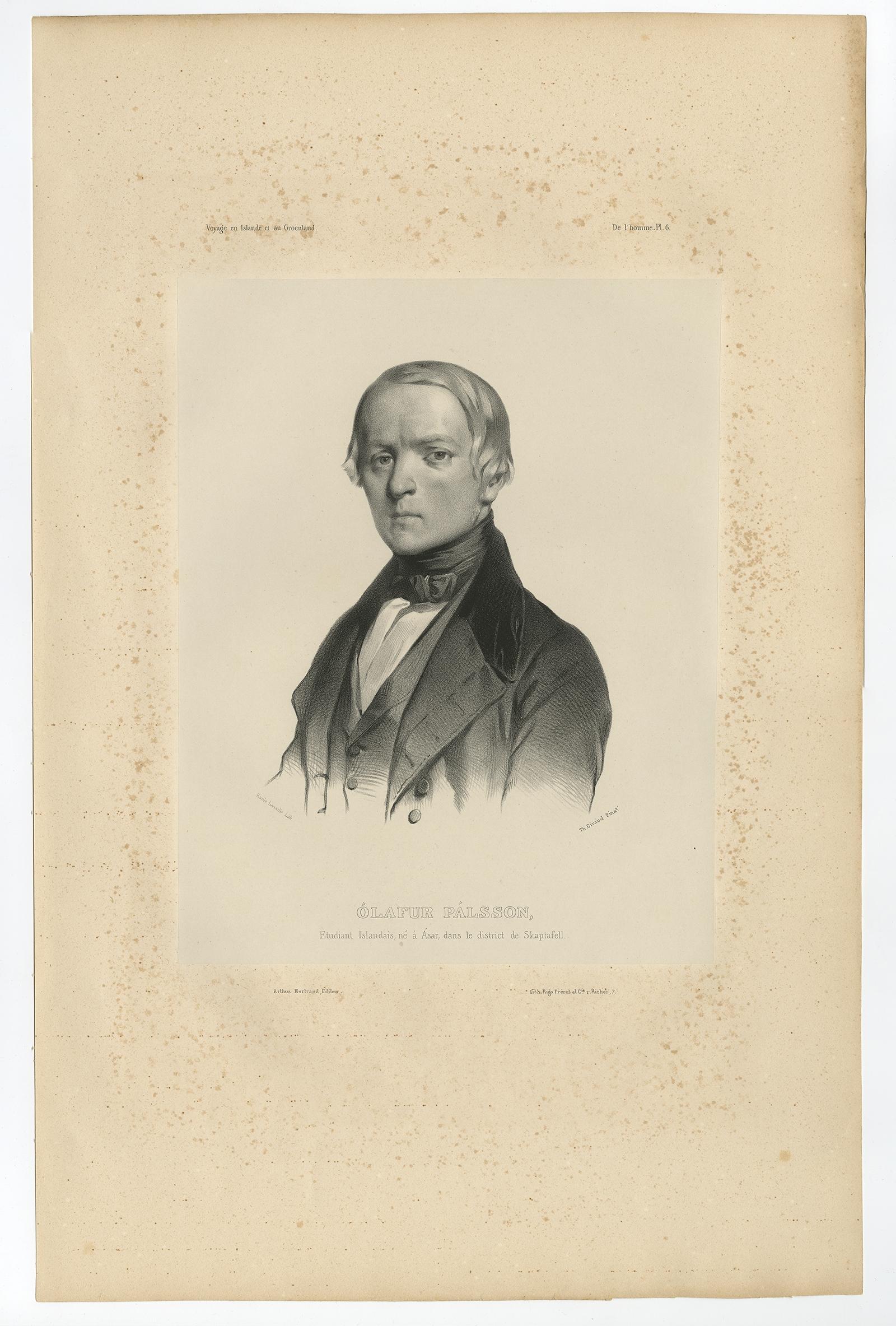 Retrato Islandés Antiguo - Ólafur Pálsson de Skaftafell, 1842 Papel en venta