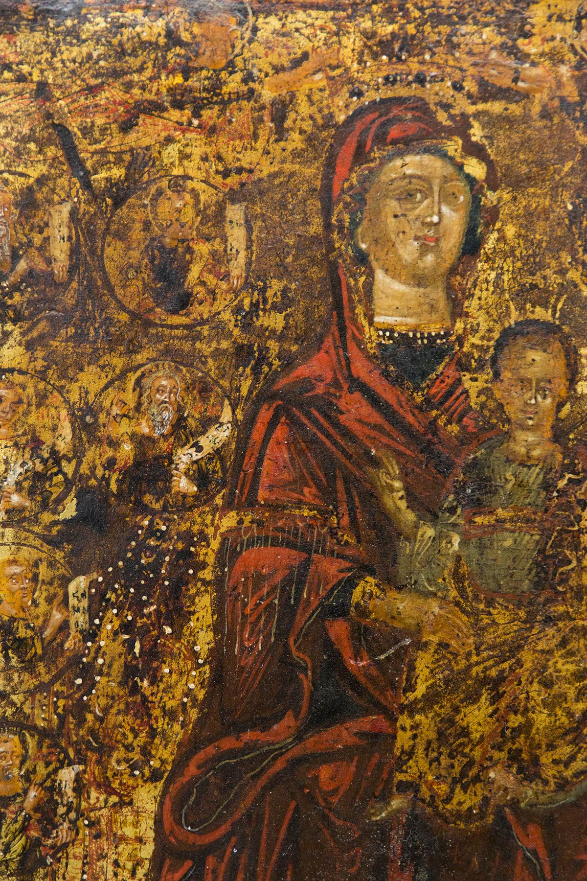 Antiker Ikon 12 Aposteln und die Jungfrau Maria mit Christus (Arts and Crafts) im Angebot