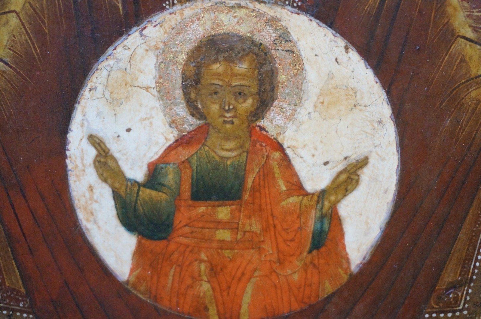 Antike Ikone, die die Mutter Gottes des Zeichens darstellt, um 1800. im Angebot 6