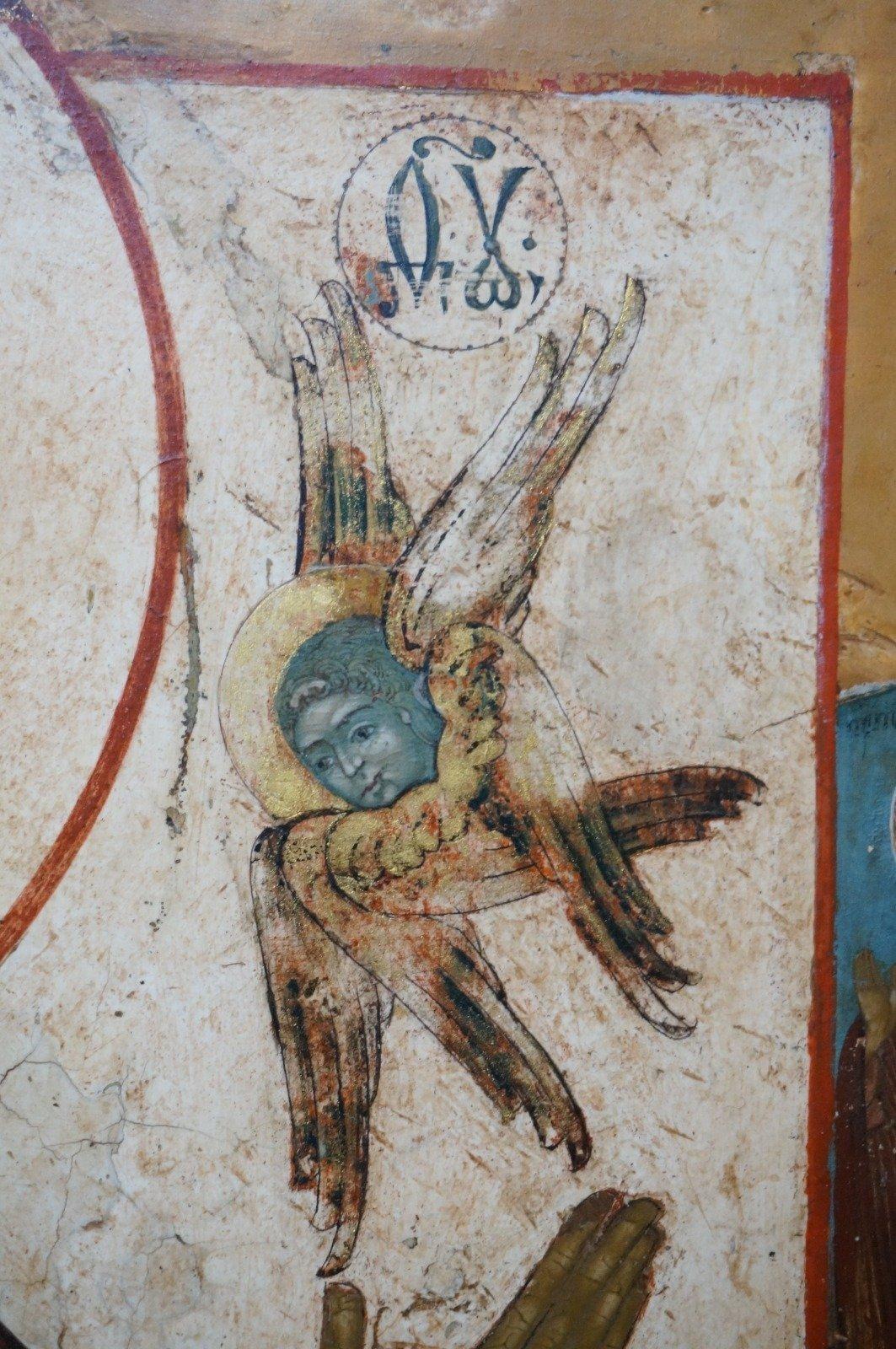 Antike Ikone, die die Mutter Gottes des Zeichens darstellt, um 1800. (19. Jahrhundert) im Angebot