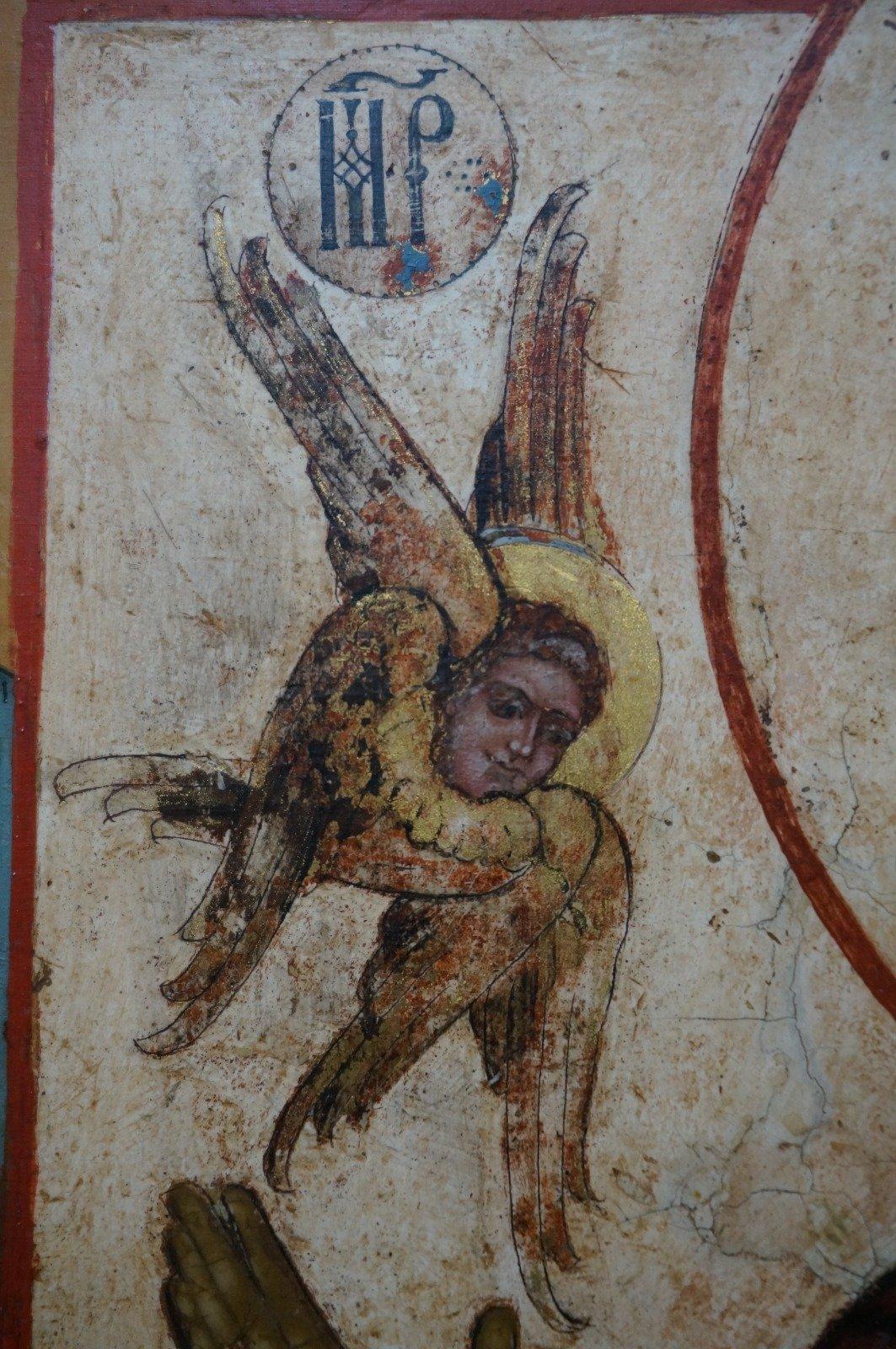 Antike Ikone, die die Mutter Gottes des Zeichens darstellt, um 1800. (Holz) im Angebot