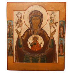 Antike Ikone, die die Mutter Gottes des Zeichens darstellt, um 1800.