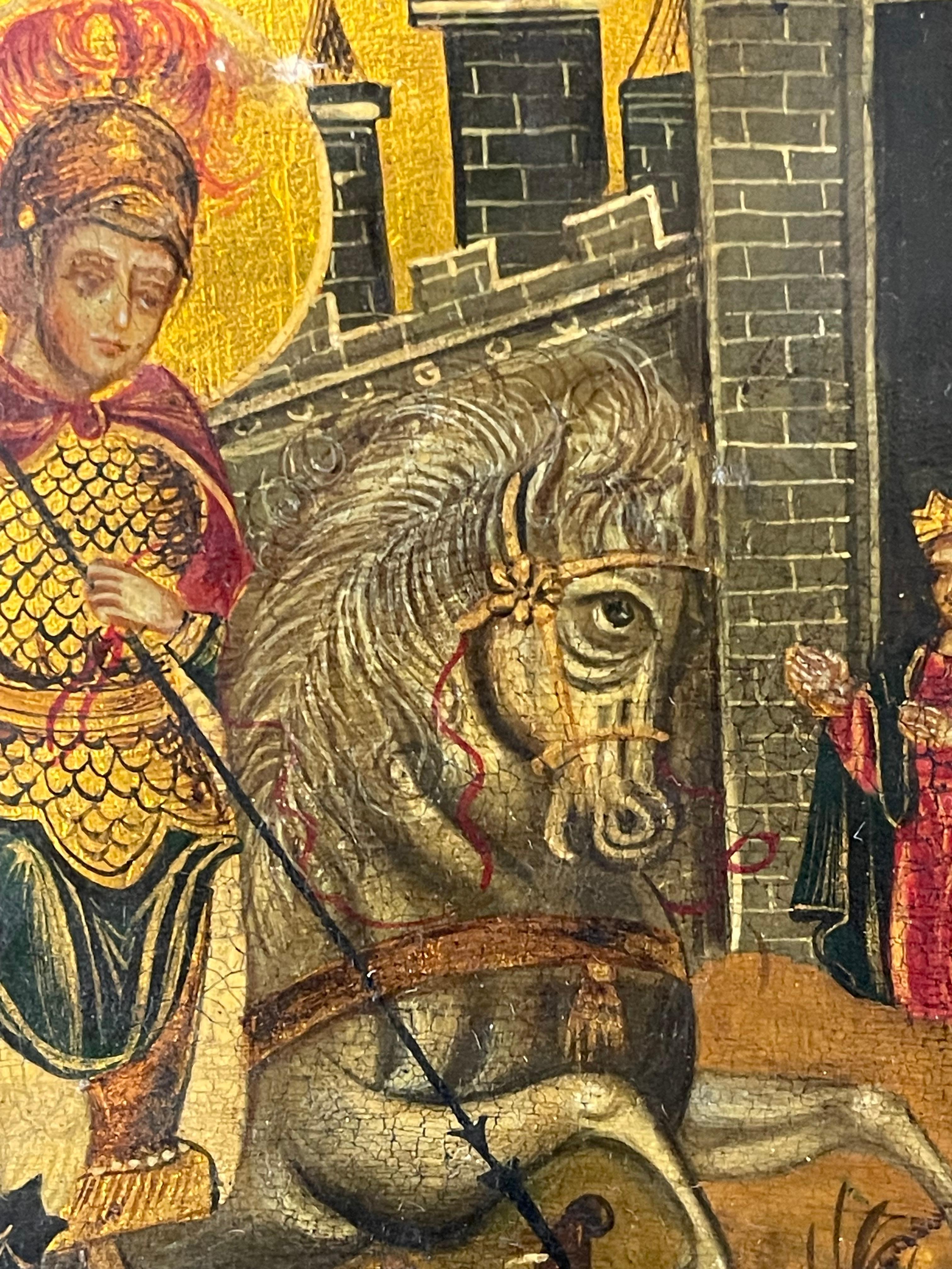 Mid-19th Century Antique Icon St George Miracle Worker with Oklad For Sale