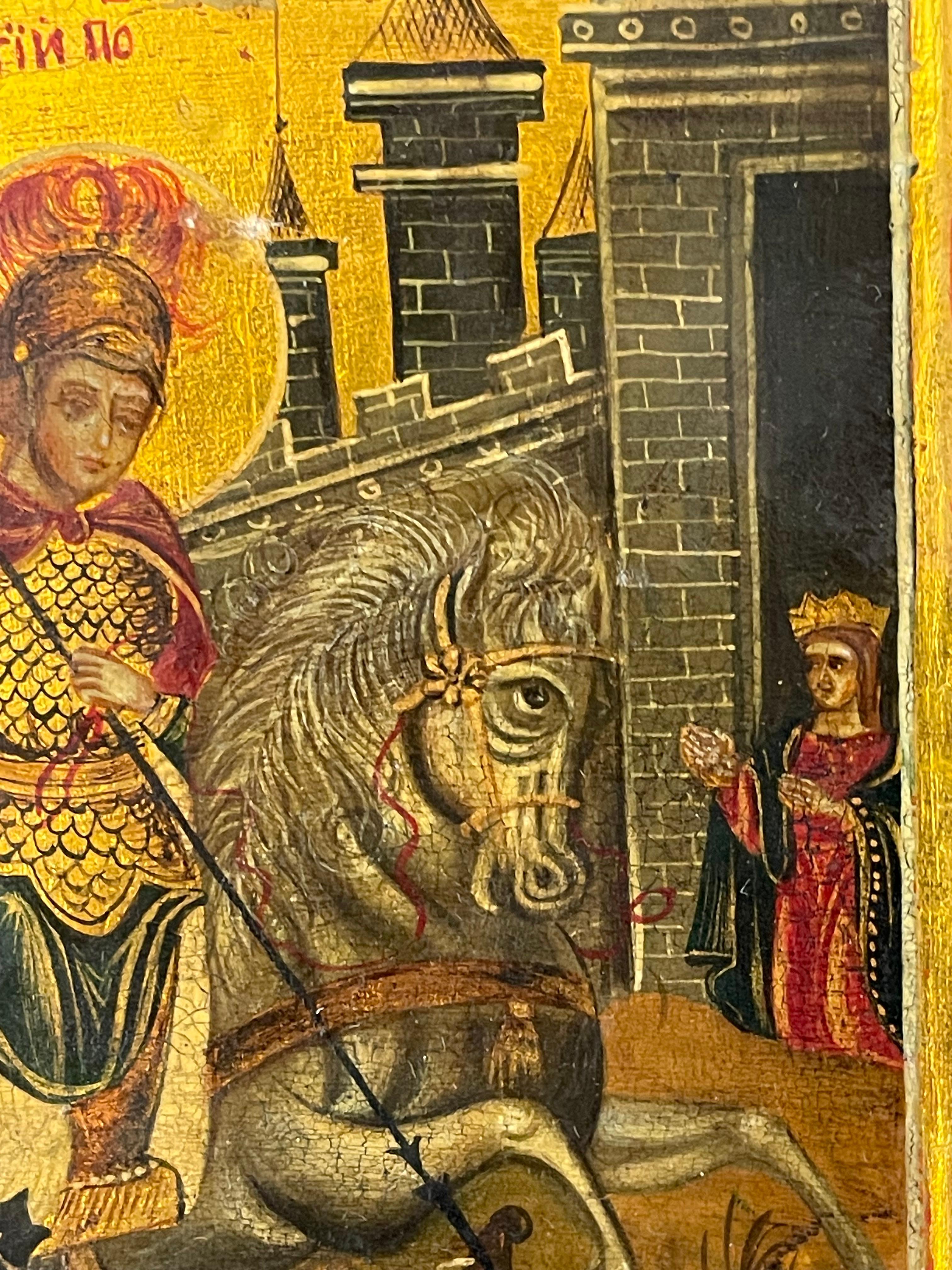 Brass Antique Icon St George Miracle Worker with Oklad For Sale