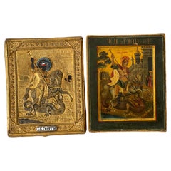 Antique Icon St George Miracle Worker with Oklad