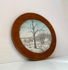 Antique Idyllic Oval Drawing by a Danish Flora Danica Artist