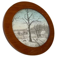 Antique Idyllic Oval Drawing by a Danish Flora Danica Artist