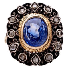 Antique IGI Ceylon No Heat Sapphire and Diamond 18k Yellow Gold Silver Ring