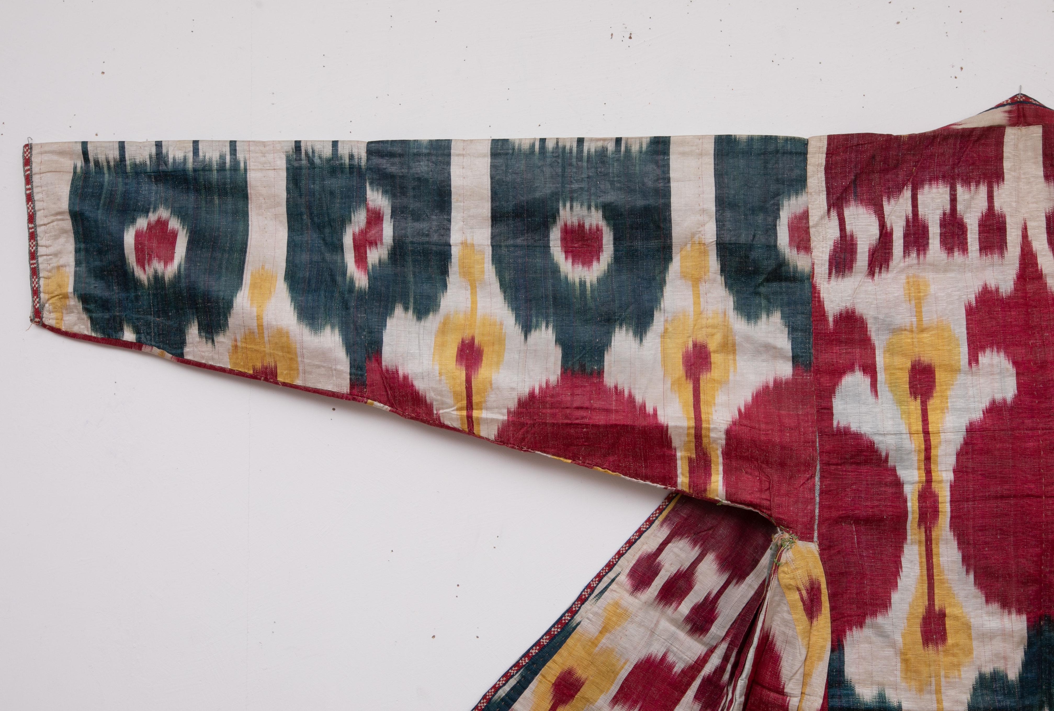 19th Century Antique Ikat Chapan from Uzbekistan, Central Asia, Late 19th C.