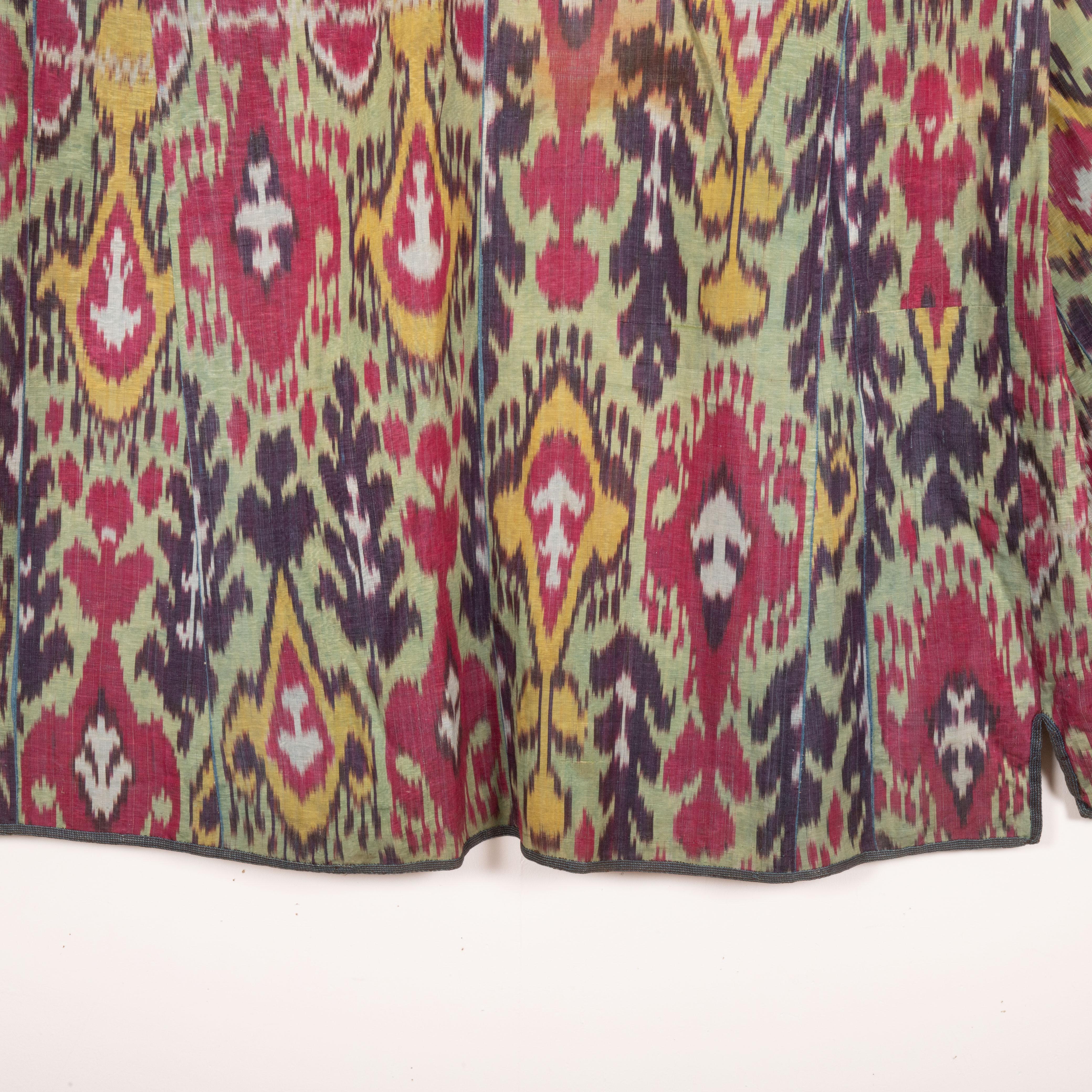 Cotton Antique Ikat Chapan with a Good Mix of Roller Printed Lining, 19th Century
