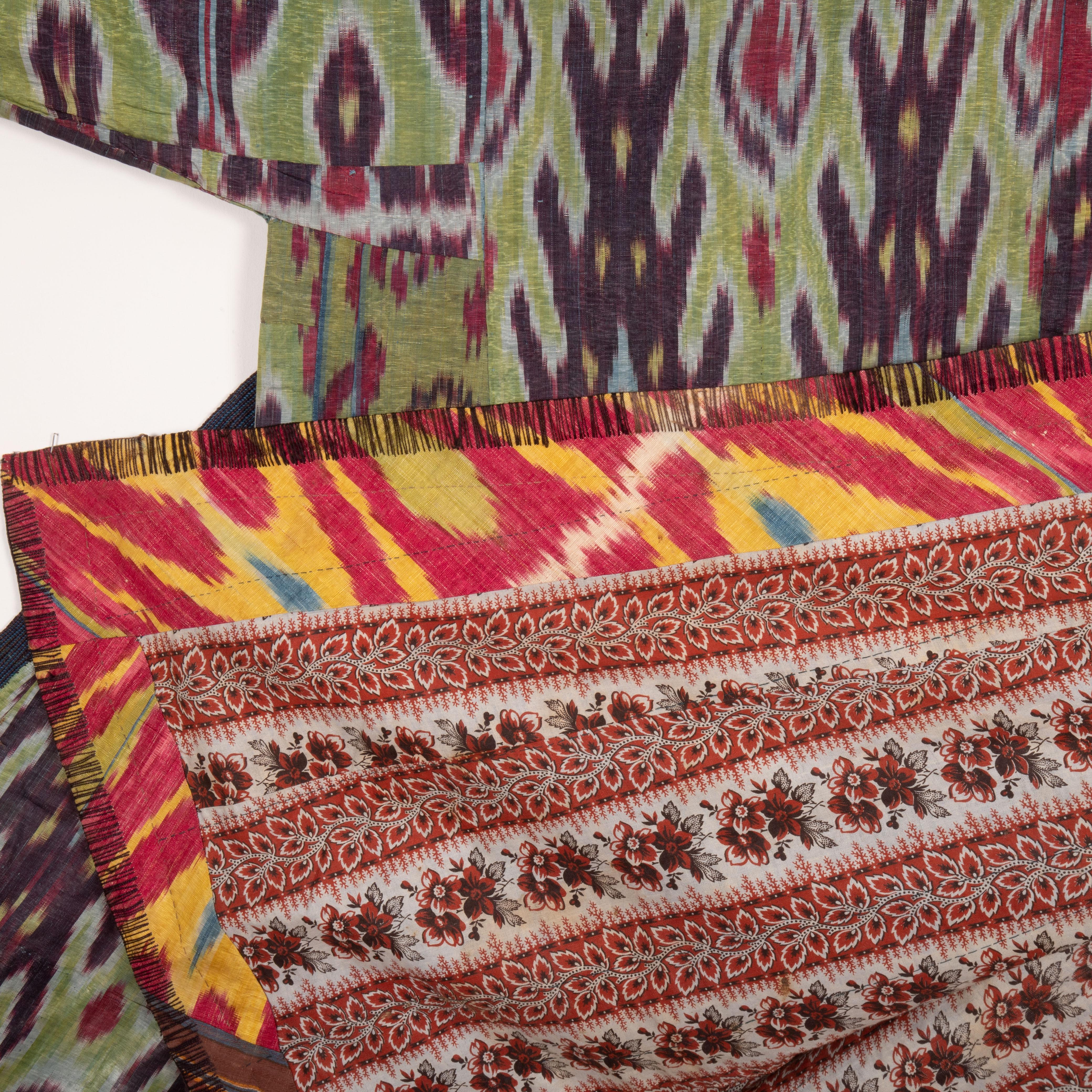 Antique Ikat Chapan with a Good Mix of Roller Printed Lining, 19th Century For Sale 3