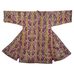 Antique Ikat Chapan with a Good Mix of Roller Printed Lining, 19th Century