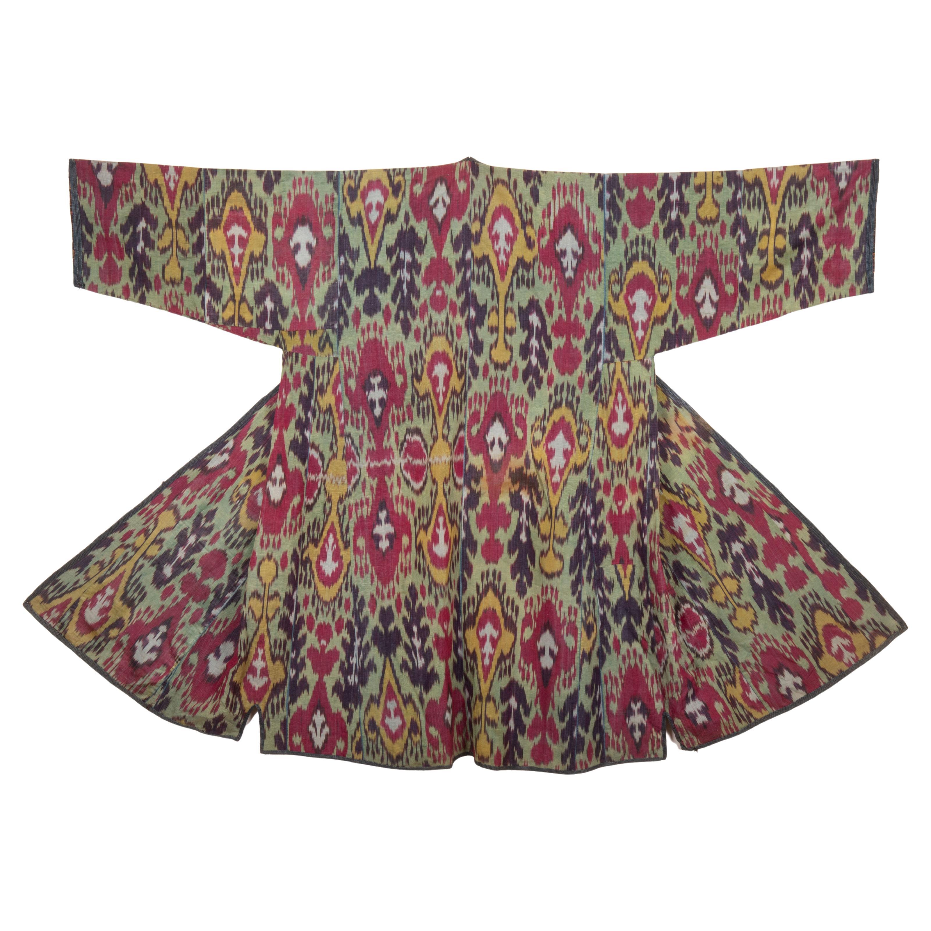 Antique Ikat Chapan with a Good Mix of Roller Printed Lining, 19th Century
