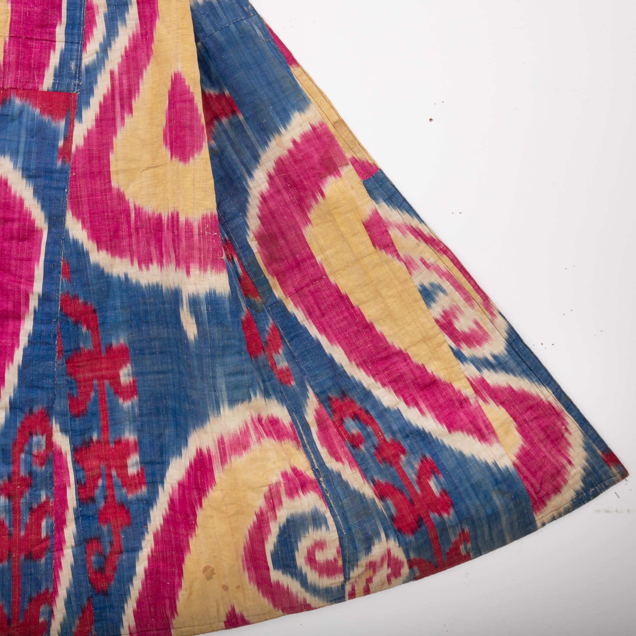 Silk Antique Ikat Chapan with a rare design, 19th C. Uzbekistan For Sale