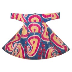 Ancien chapan Ikat au design rare, 19e siècle, Ouzbékistan