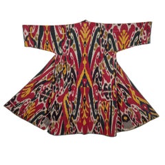 Antique Ikat Chapan with a Rare Roller Printed Lining, Late 19th C