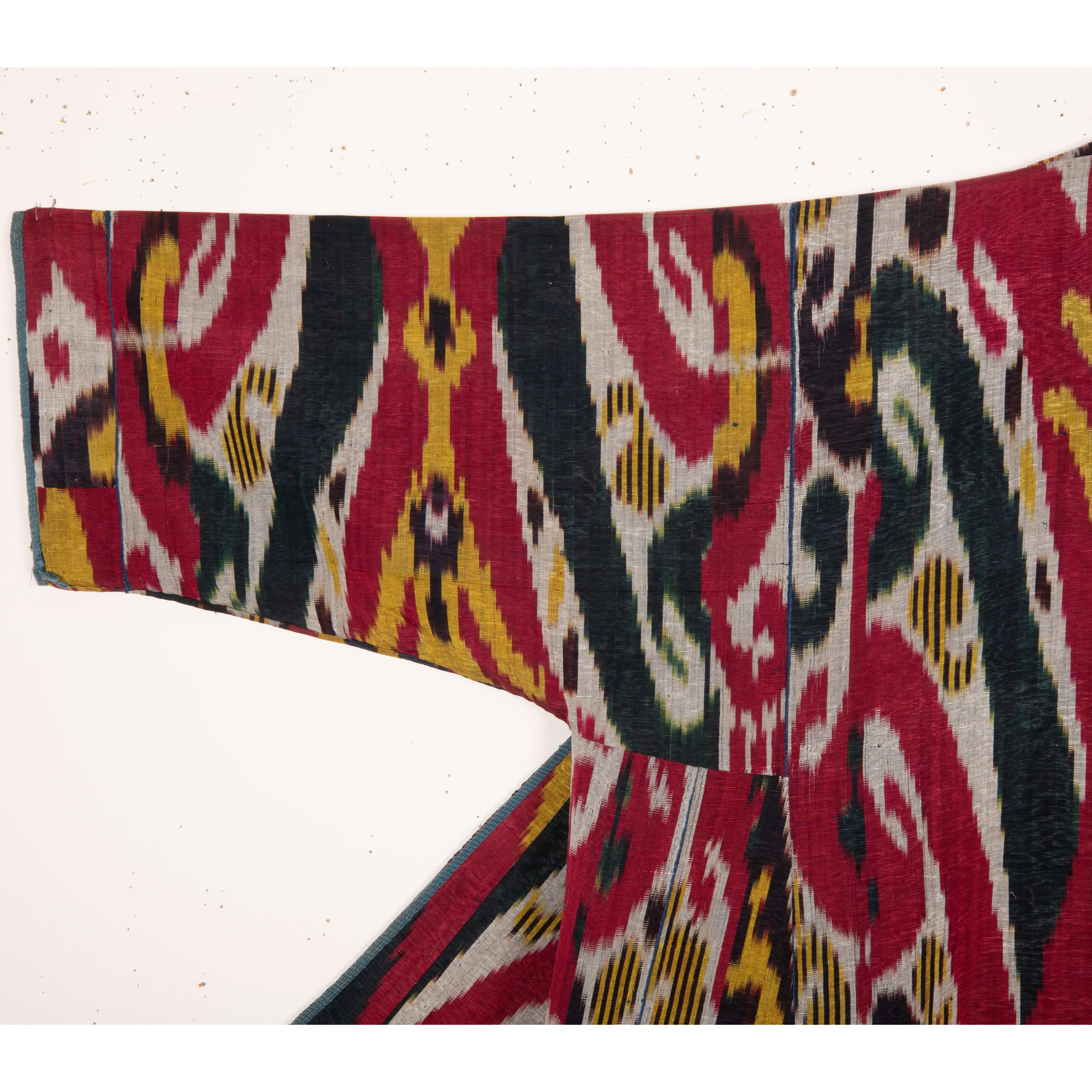 Cotton Antique Ikat Chapan with a Rare Roller Printed Lining, Late 19th C For Sale