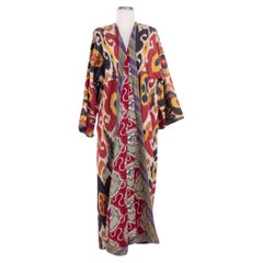 Antique Ikat Chapan with a Rare Roller Printed Lining, Late 19th C