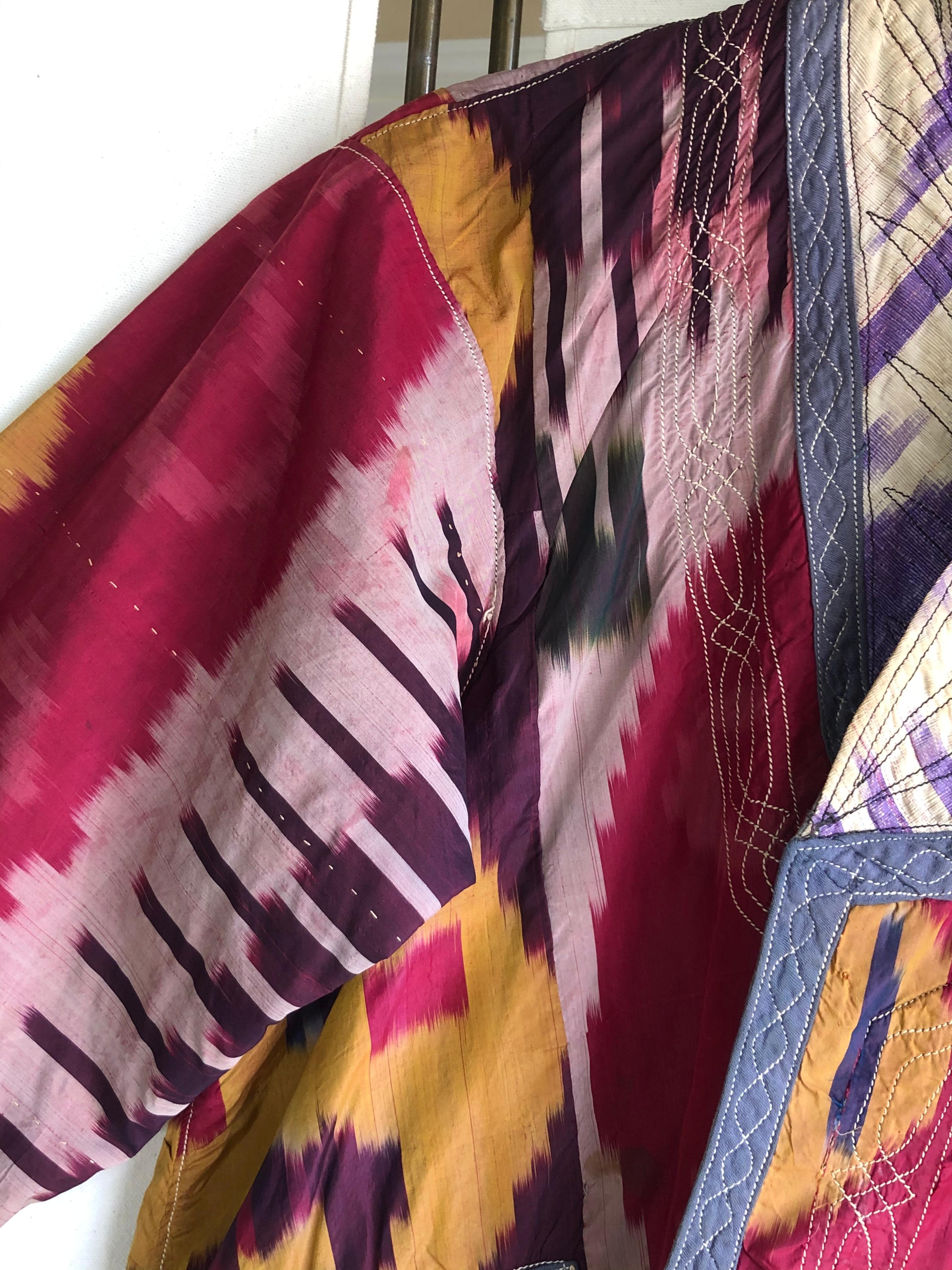 Antique Ikat Dyed Uzbek Silk Robe For Sale 4