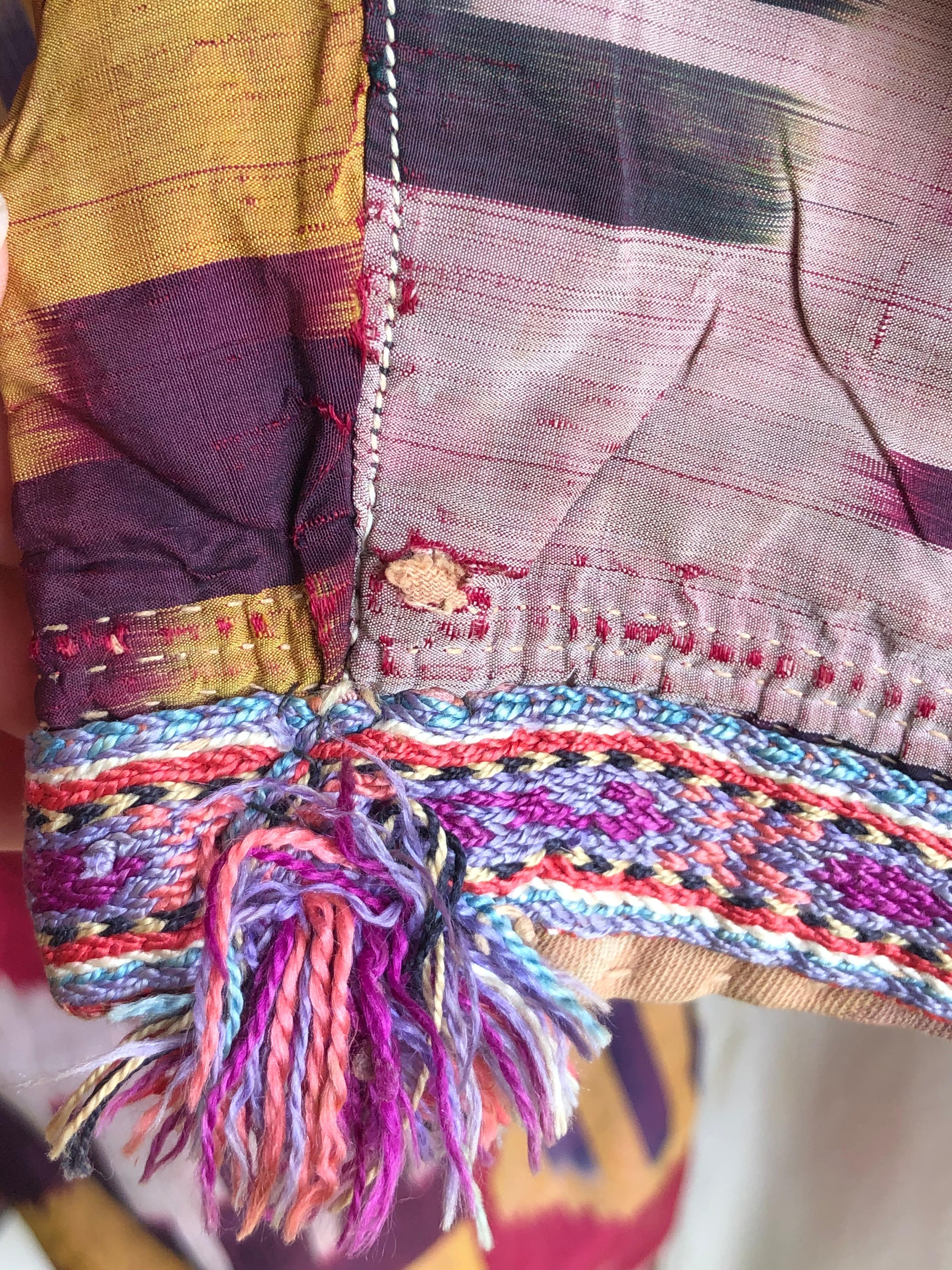 Antique Ikat Dyed Uzbek Silk Robe For Sale 6