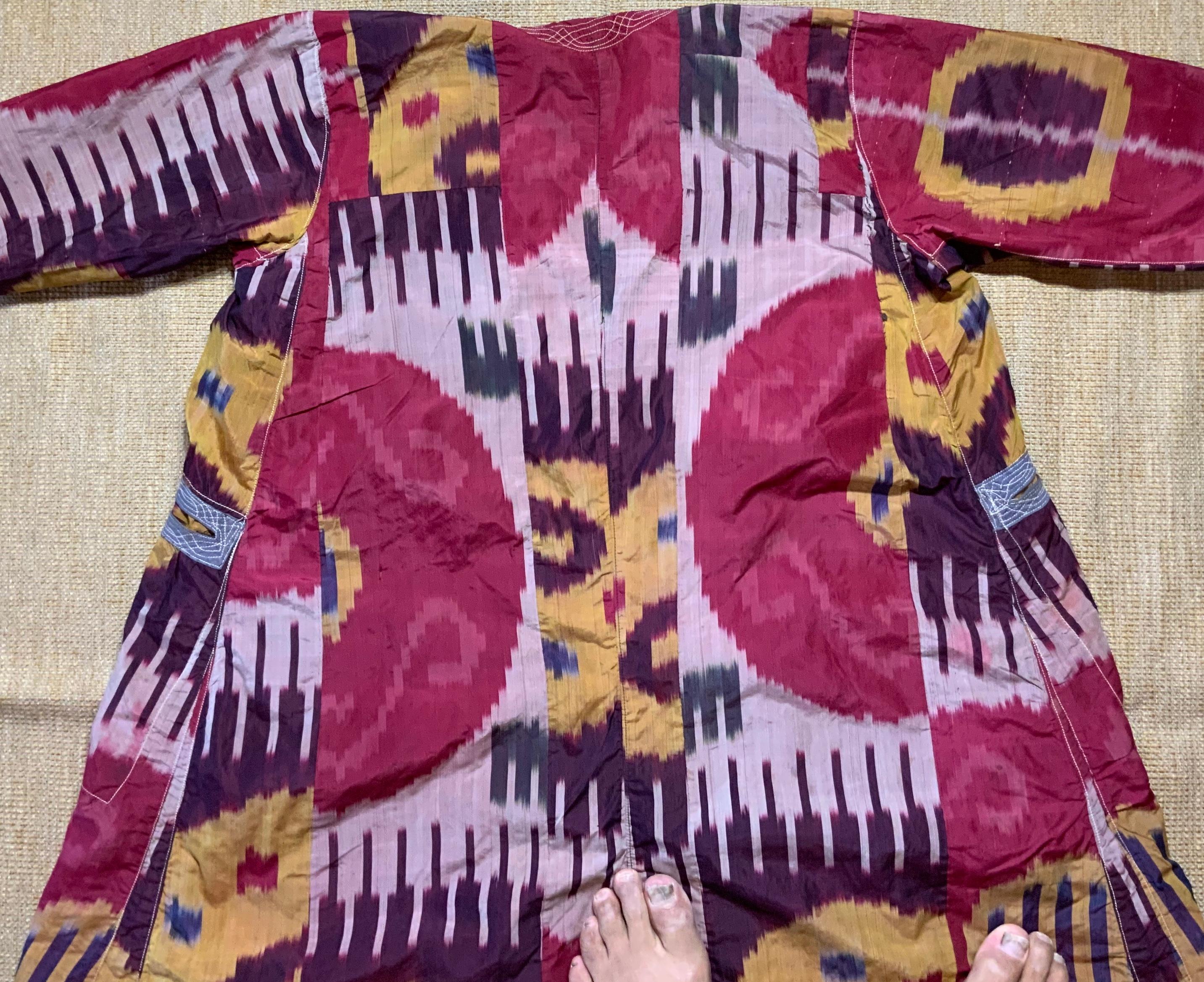 Antique Ikat Dyed Uzbek Silk Robe For Sale 13