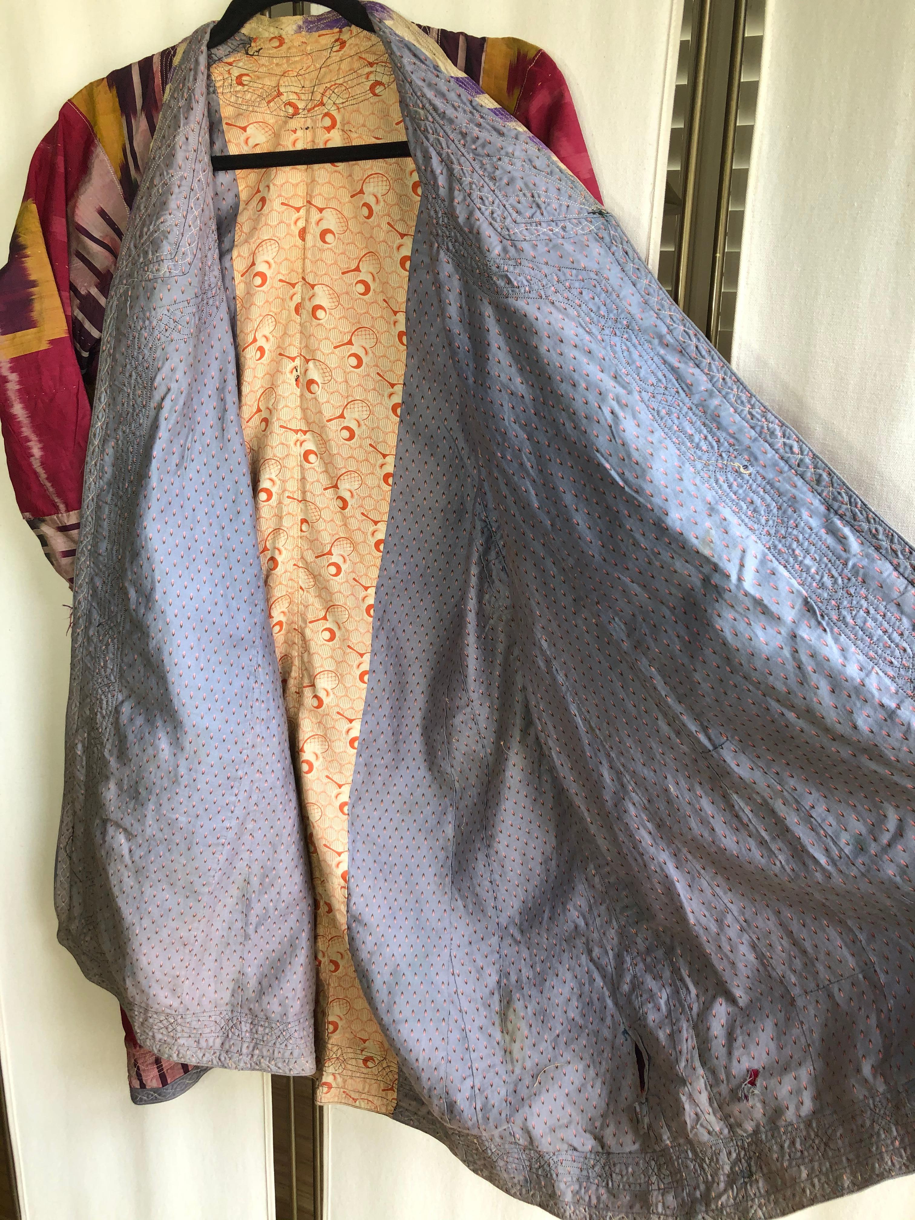Antique Ikat Dyed Uzbek Silk Robe For Sale 1