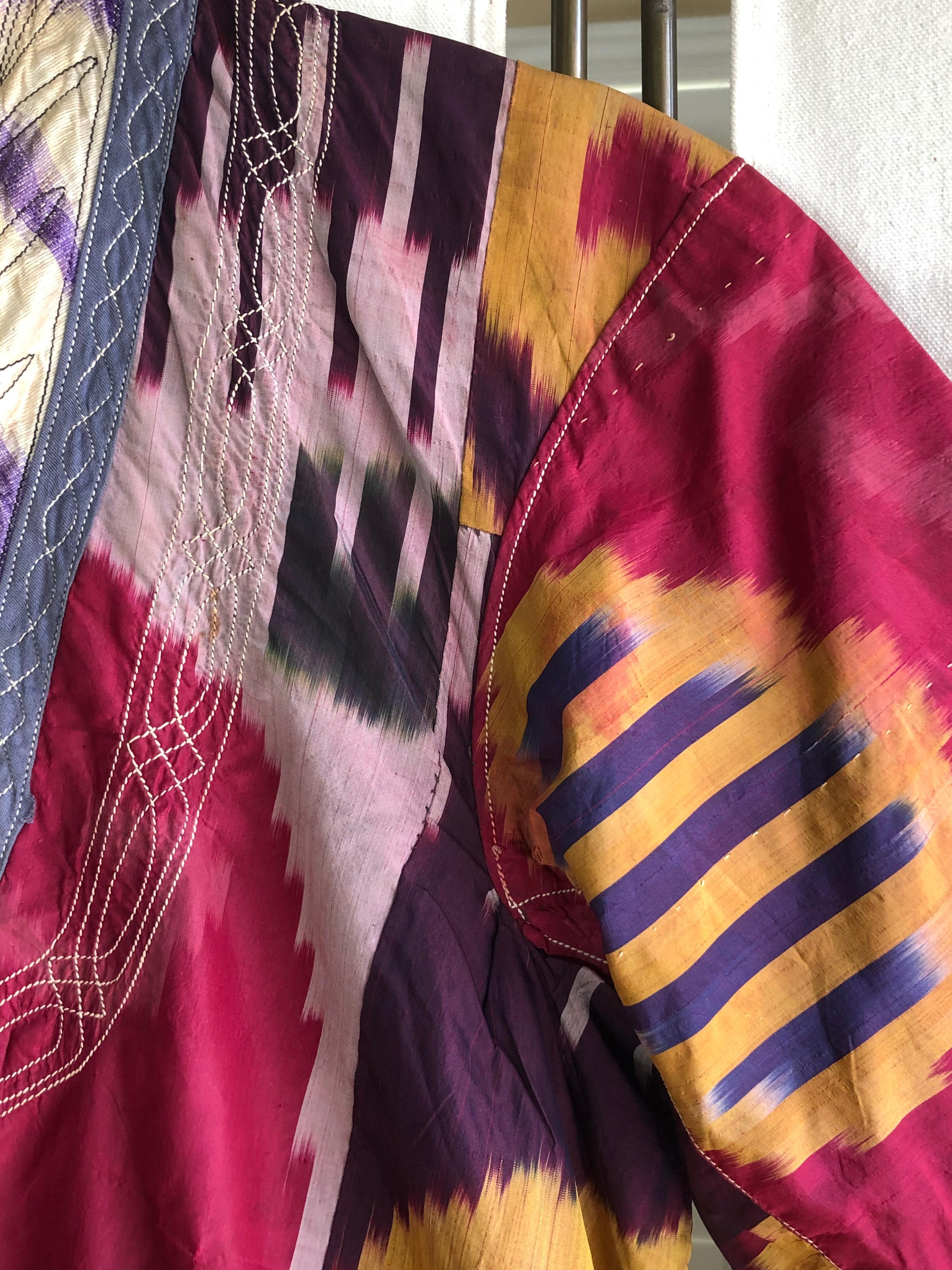 Antique Ikat Dyed Uzbek Silk Robe For Sale 3