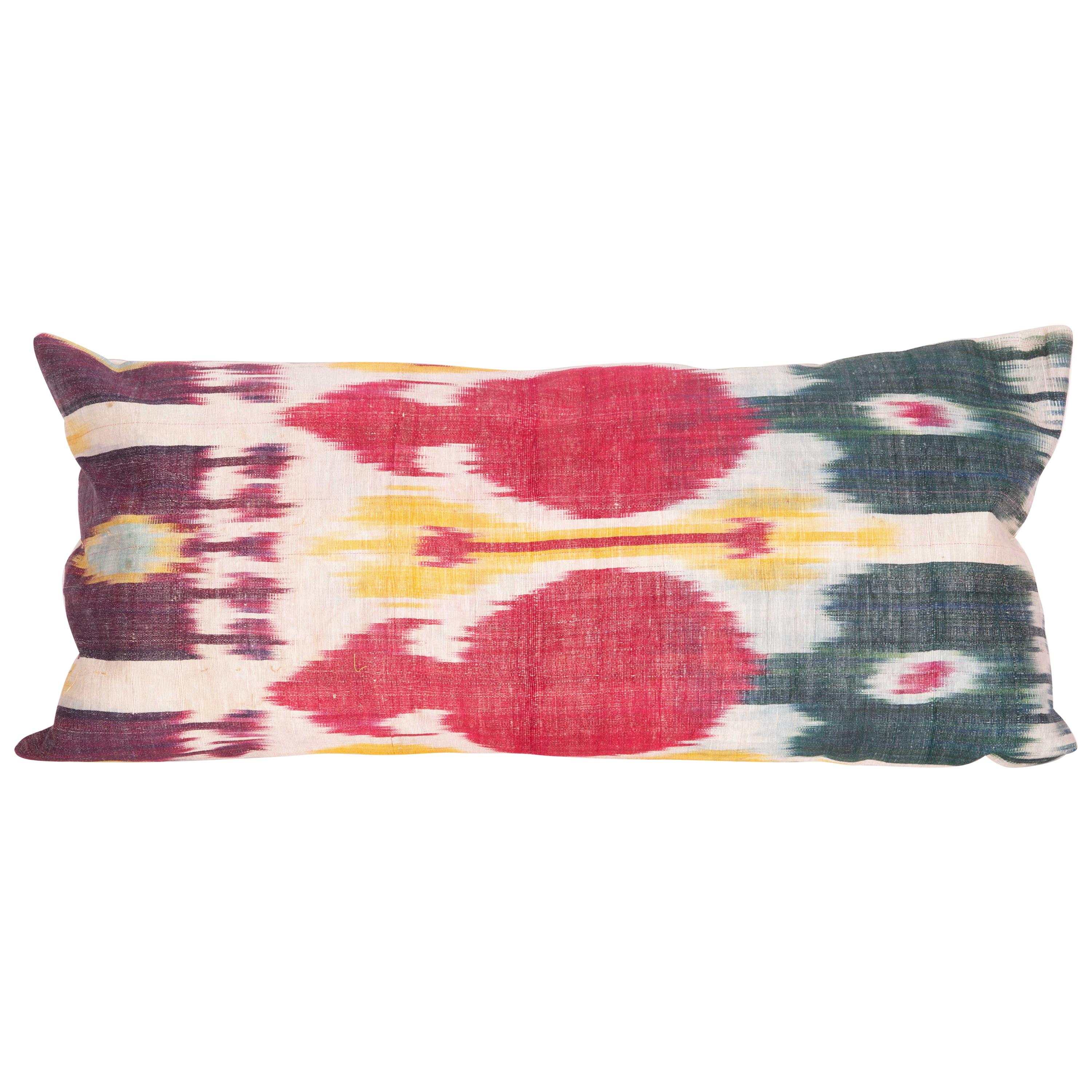 Antique Ikat Lumbar Pillow Case Made from a 19th Century Uzbek Ikat