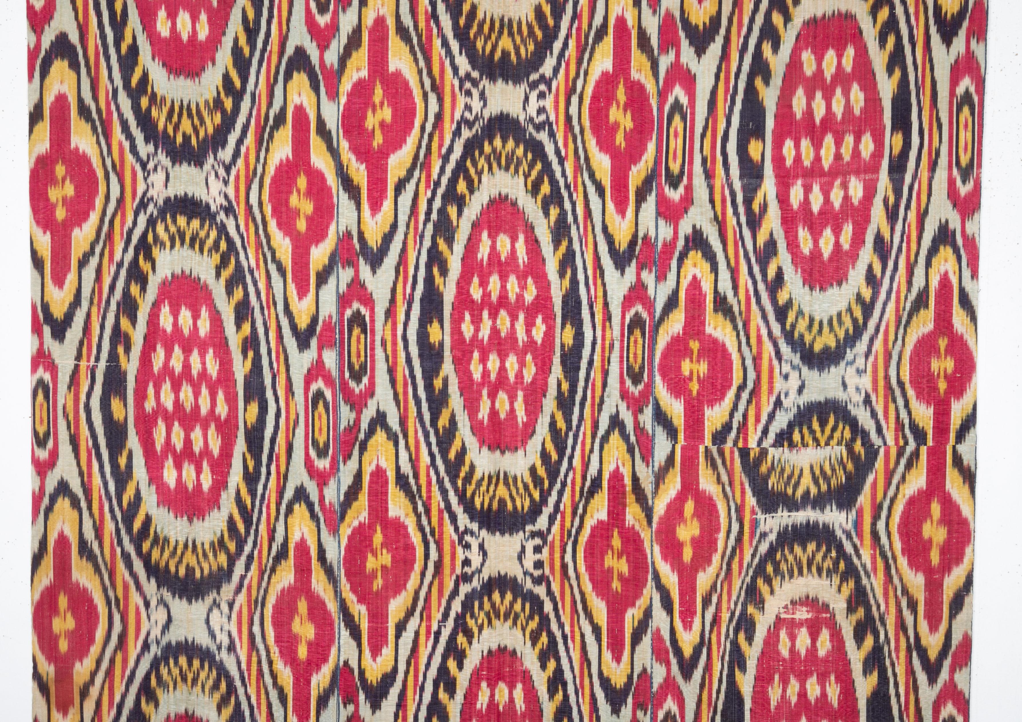 It is silk warp cotton weft , madras irate panel. Their quarter 19th century Lined with a Russian roller printed cotton.