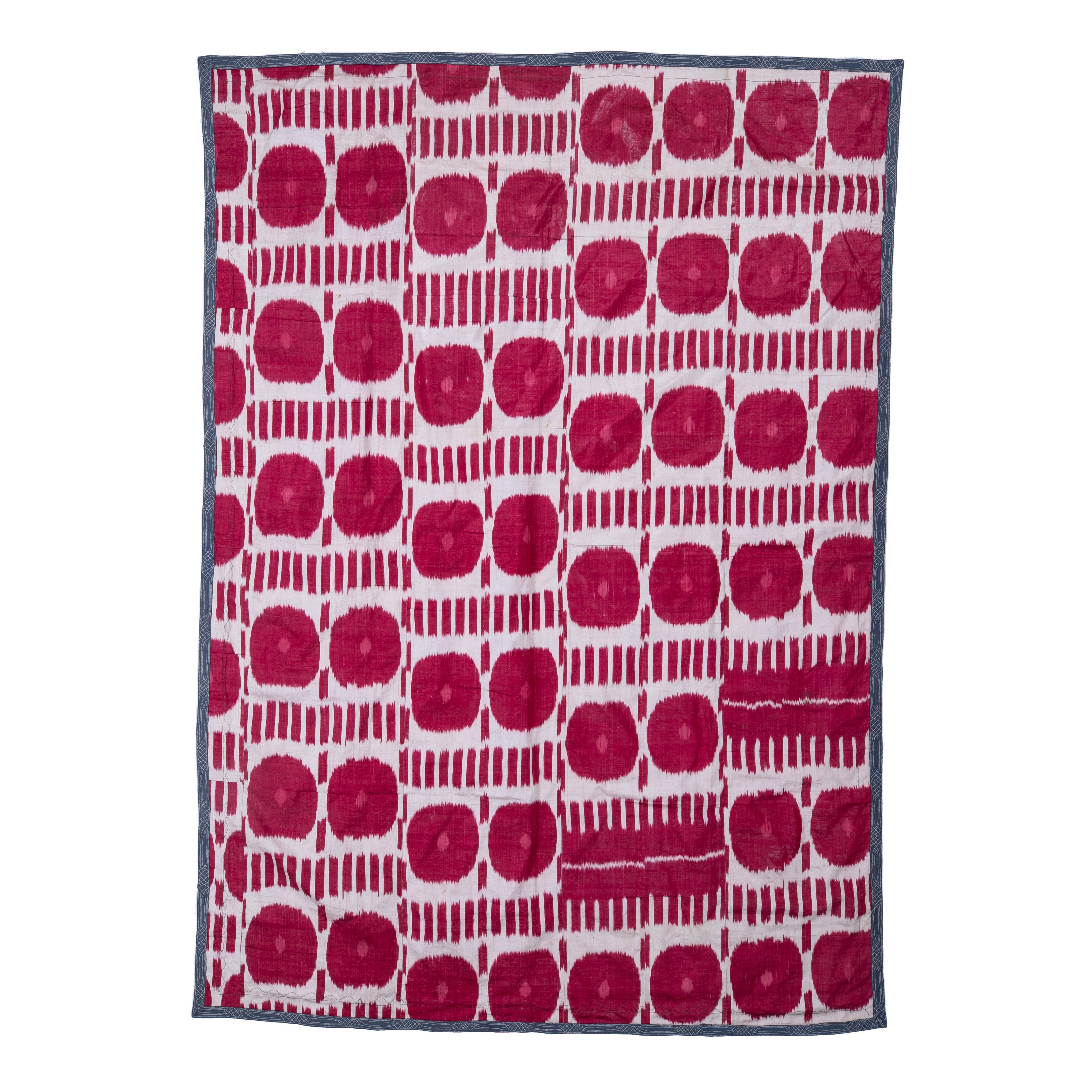 Antik Ikat Seide Kette Baumwolle Schuss Ikat Panel, Usbekistan L19. / E 20 C. im Zustand „Gut“ in Istanbul, TR