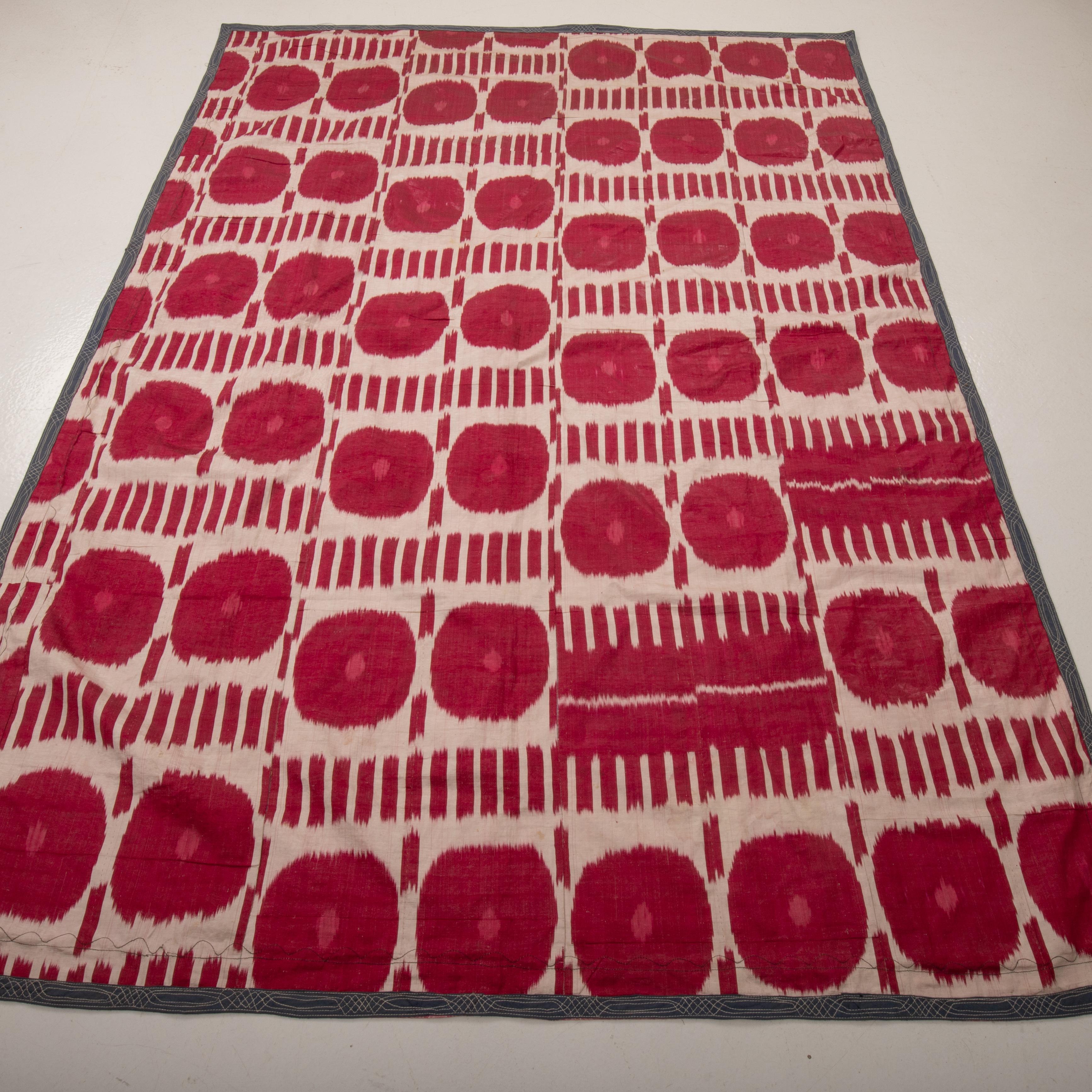 Antik Ikat Seide Kette Baumwolle Schuss Ikat Panel, Usbekistan L19. / E 20 C. (19. Jahrhundert)