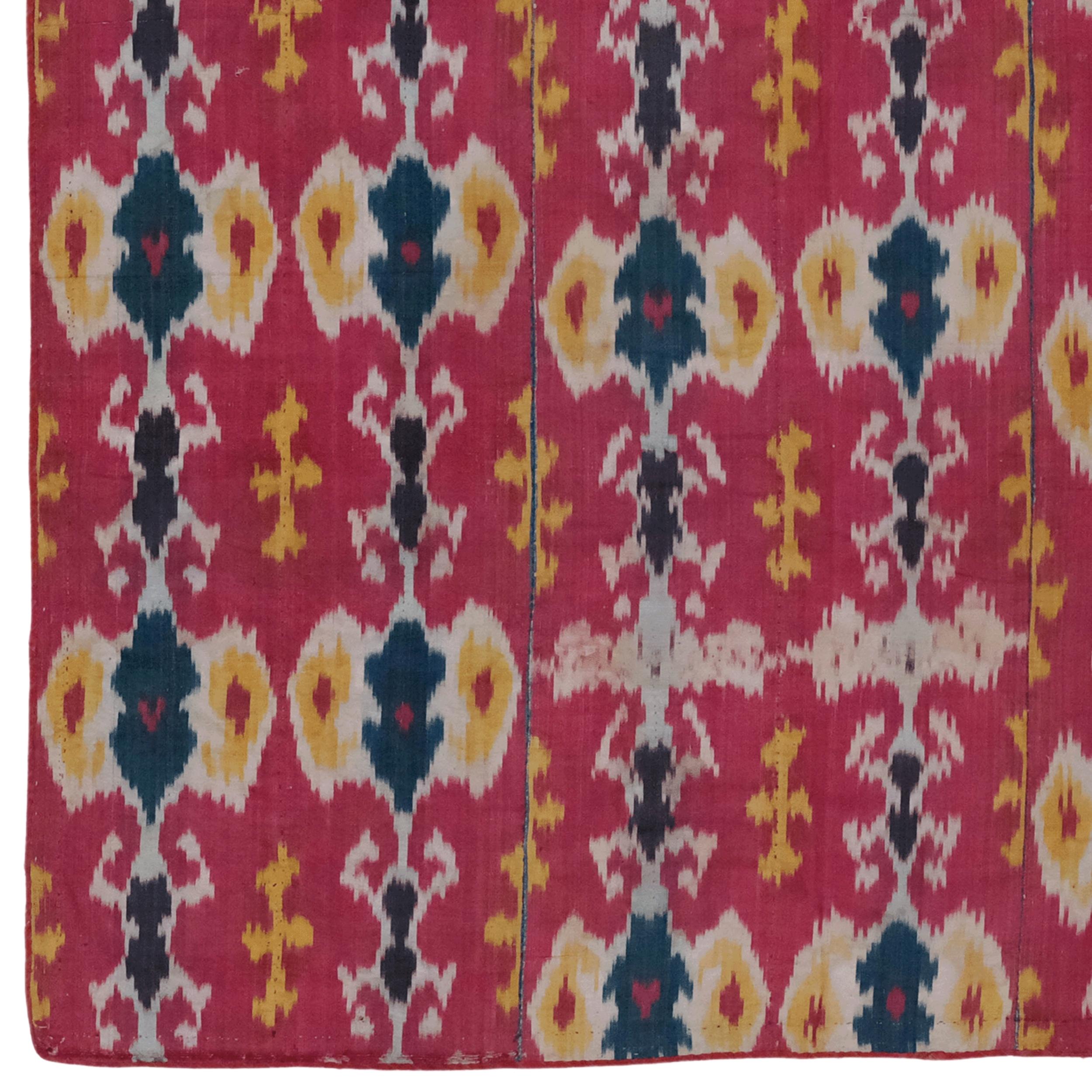 Antique Ikat Textile - 19th Century Uzbek Ikat Textile

This magnificent antique Uzbek ikat rug is a unique work of art from the 19th century. This carpet, woven with the ikat technique, reveals the elegant and complex motifs of traditional Uzbek
