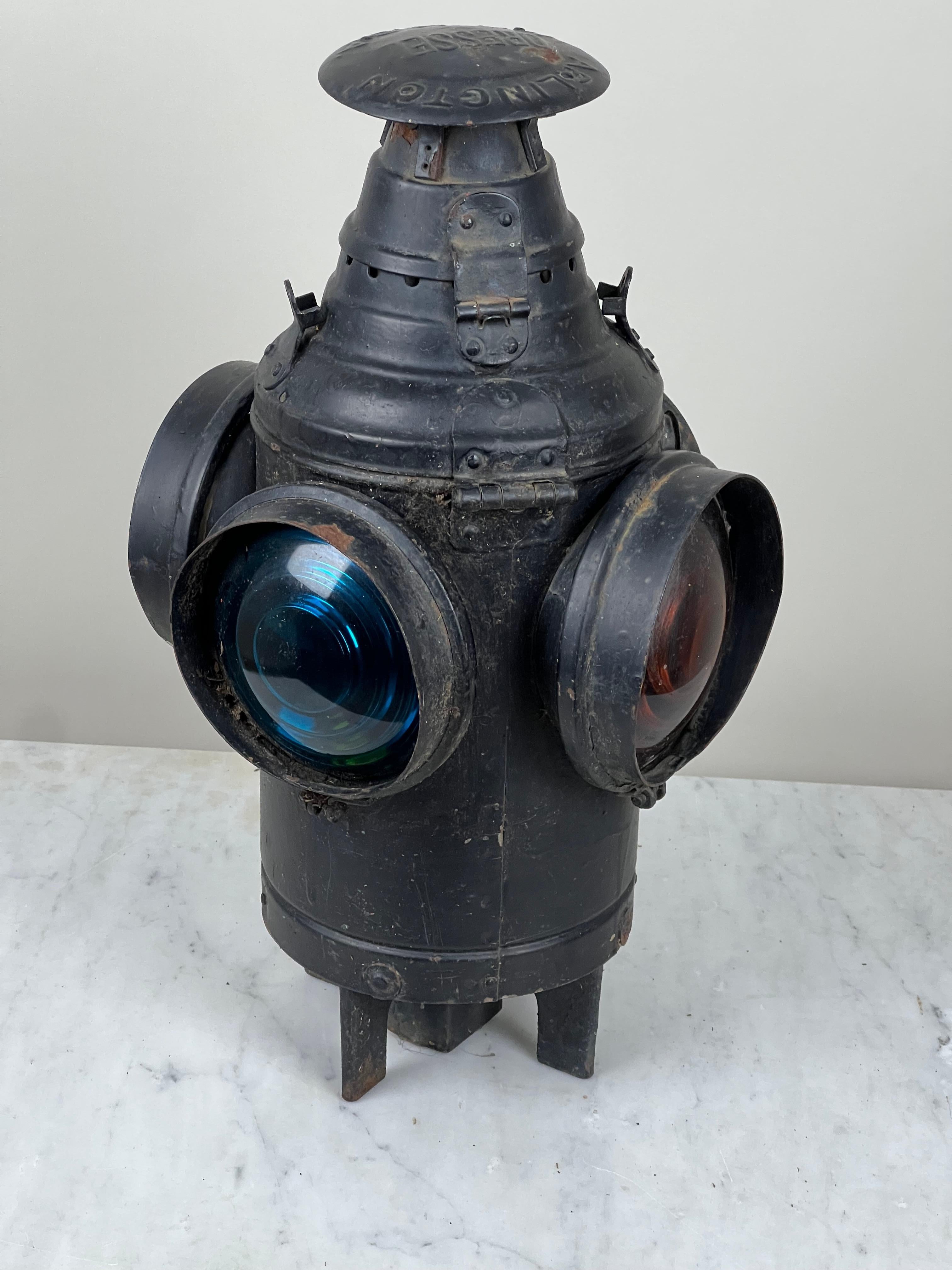 Steel Antique Illinois Central Railroad Signal Lantern by Dressel Arlington NJ For Sale