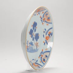 Antique Imari Chinese Porcelain Plate with River Landscape, 18th Century