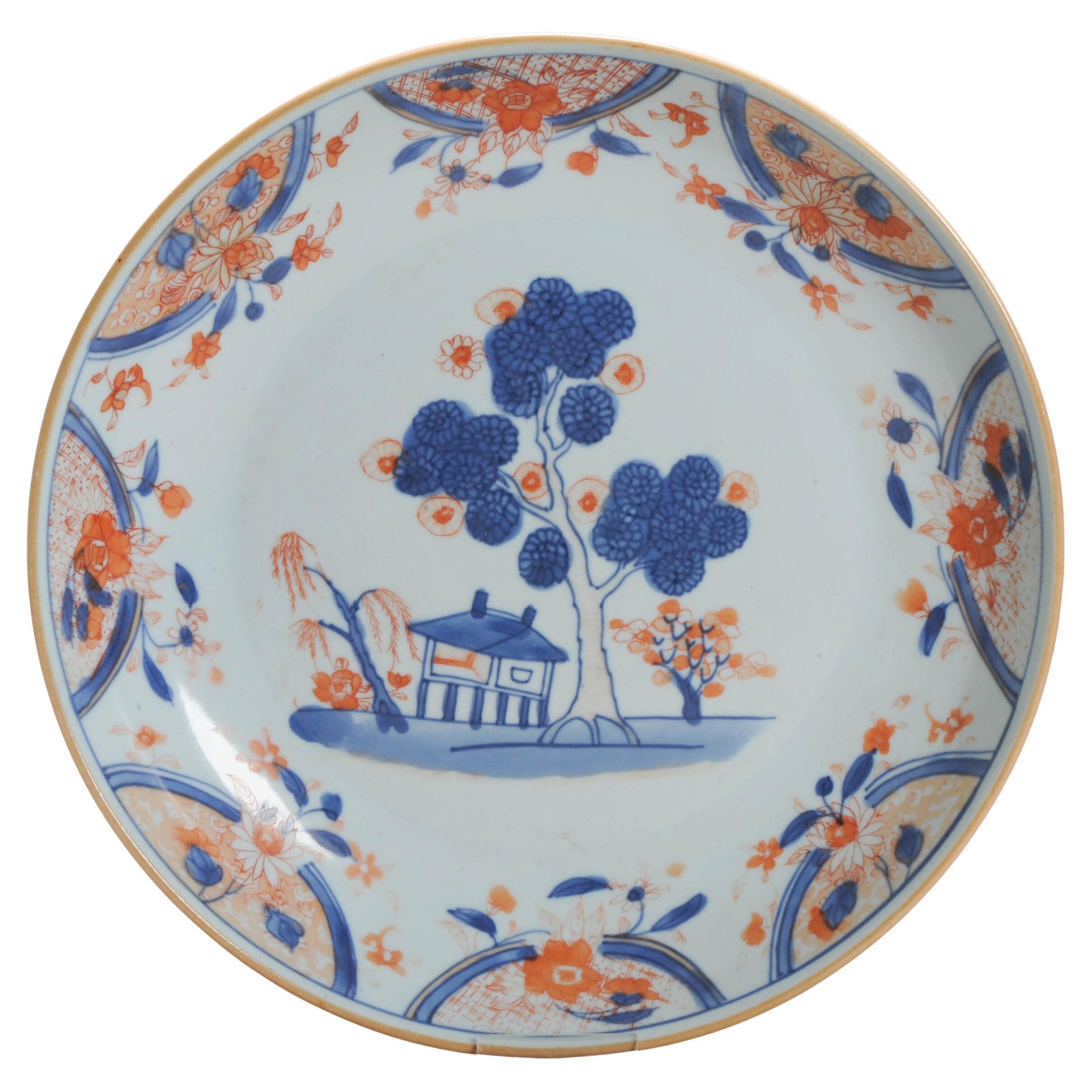 Antique Imari Chinese Porcelain Plate with River Landscape, 18th Century