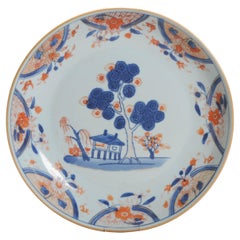 Antique Imari Chinese Porcelain Plate with River Landscape, 18th Century