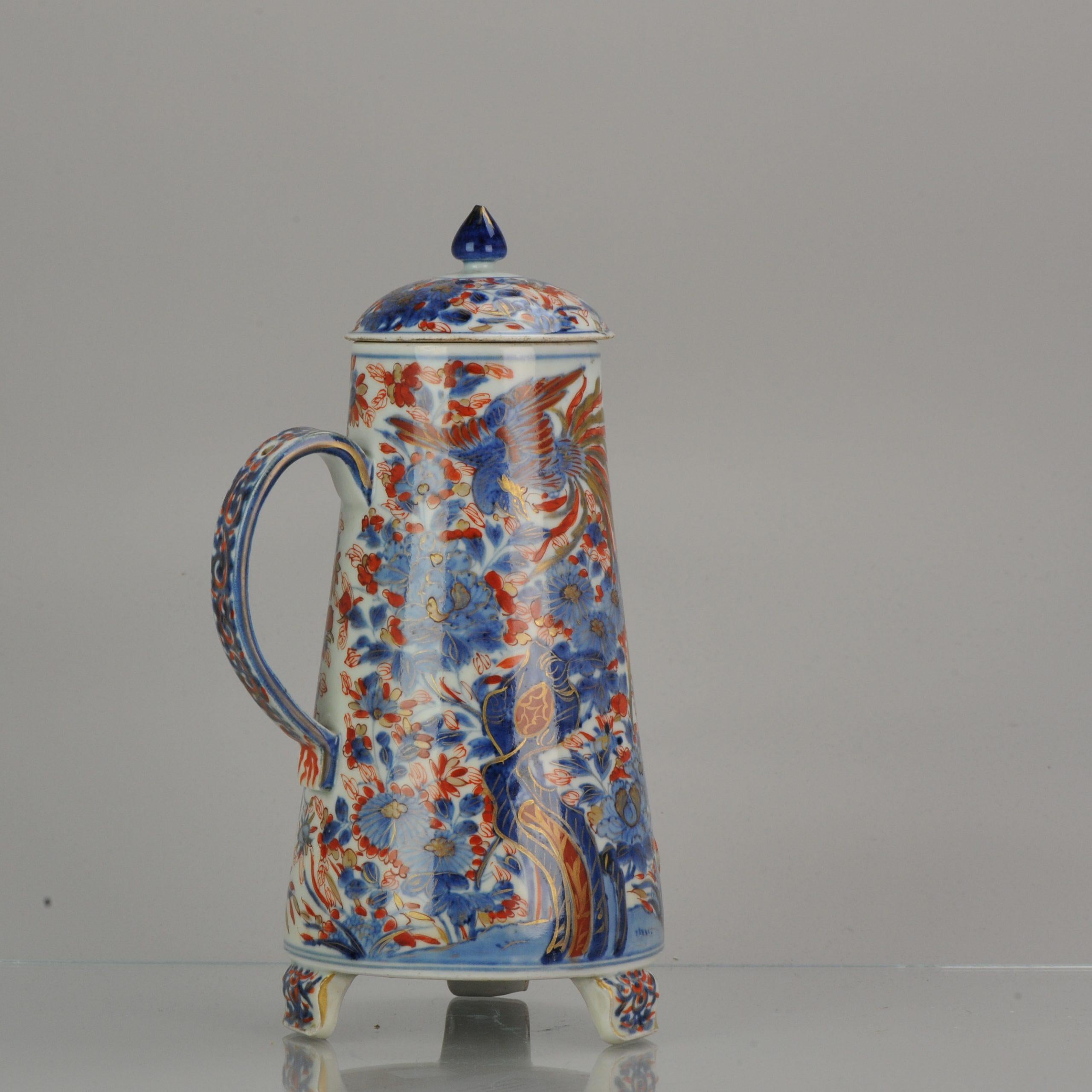 18th Century Antique Imari Fenghuang Scene Kangxi Period Chinese Porcelain Coffee Pot