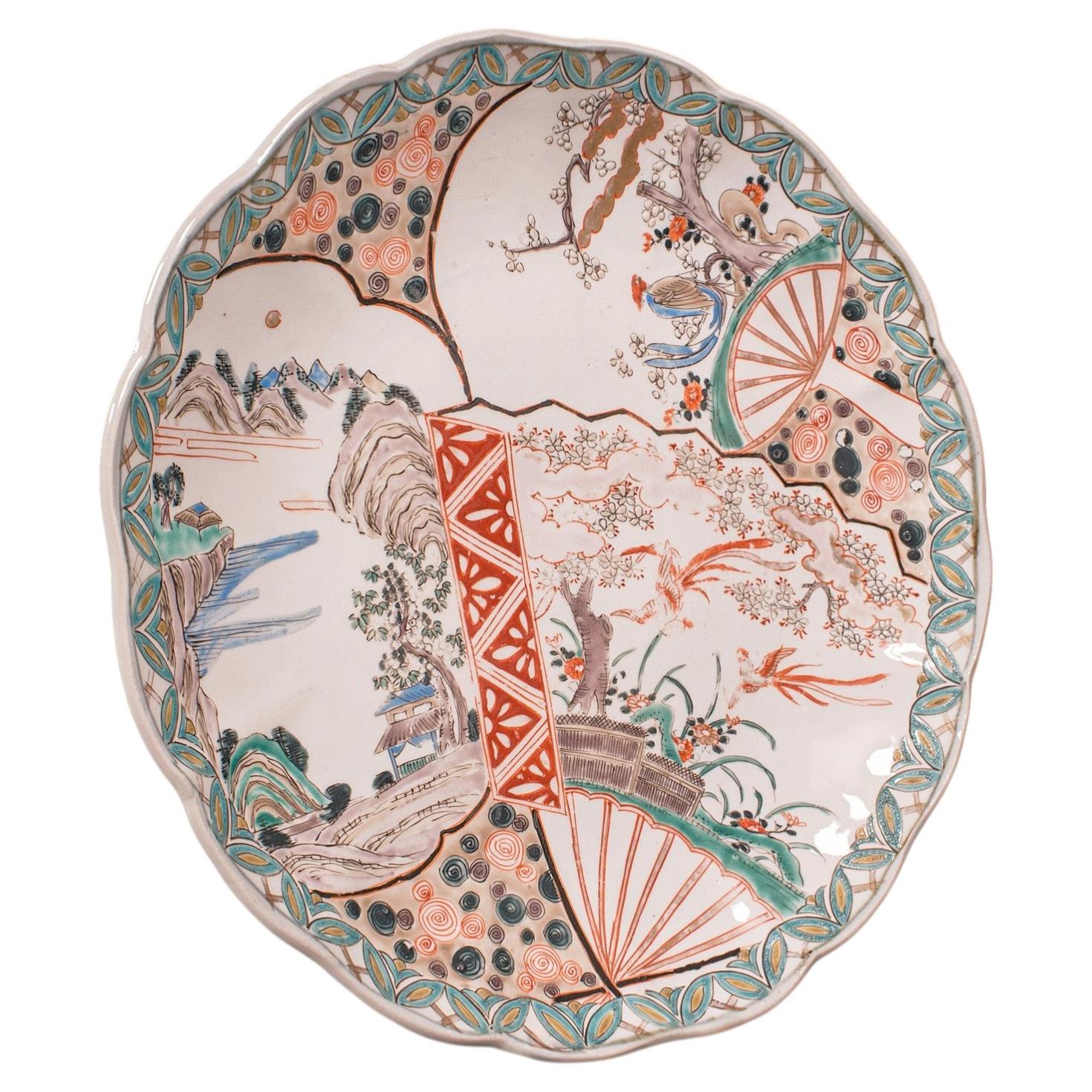 Antiguo Plato de Frutas Imari, Japonés, Cargador Decorativo de Cerámica Meiji, Victoriano