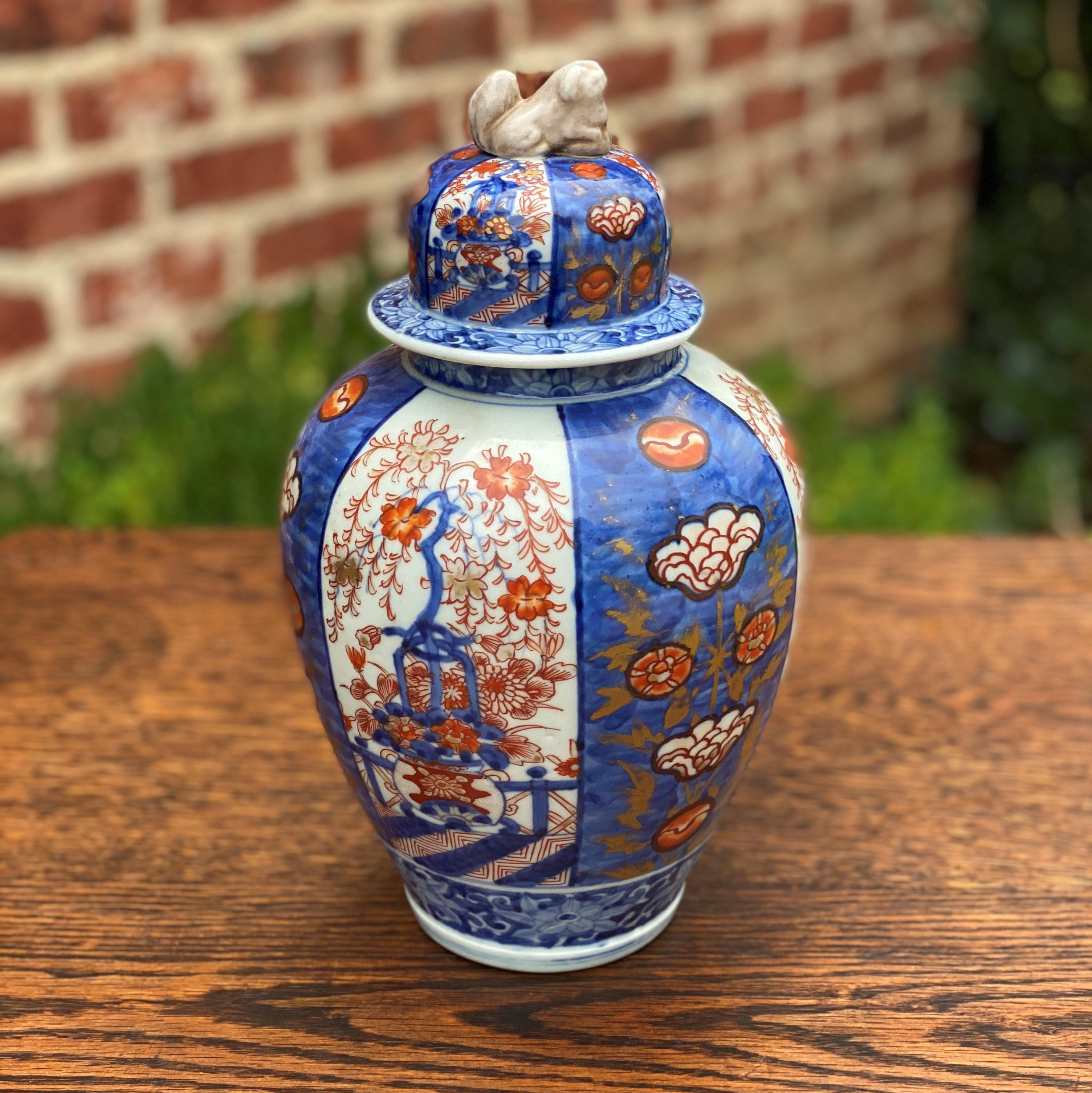 Meiji Antique IMARI Ginger Jar Vase Urn Foo Dog Lid Oriental Japan Hallmark Porcelain