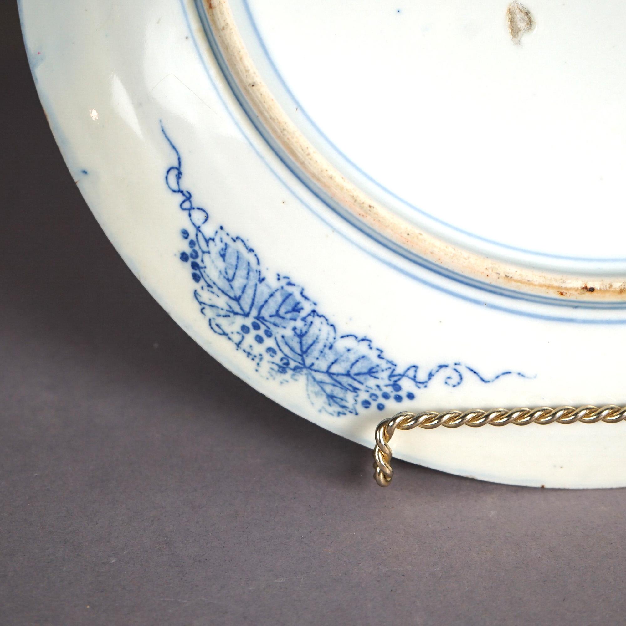 Antique Imari Meiji Blue & White Porcelain Charger with Birds Circa 1910 For Sale 7