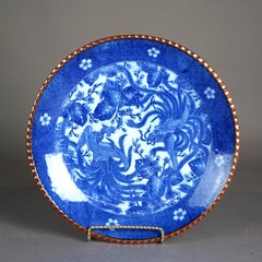 Antique Imari Meiji Blue & White Porcelain Charger with Birds Circa 1910