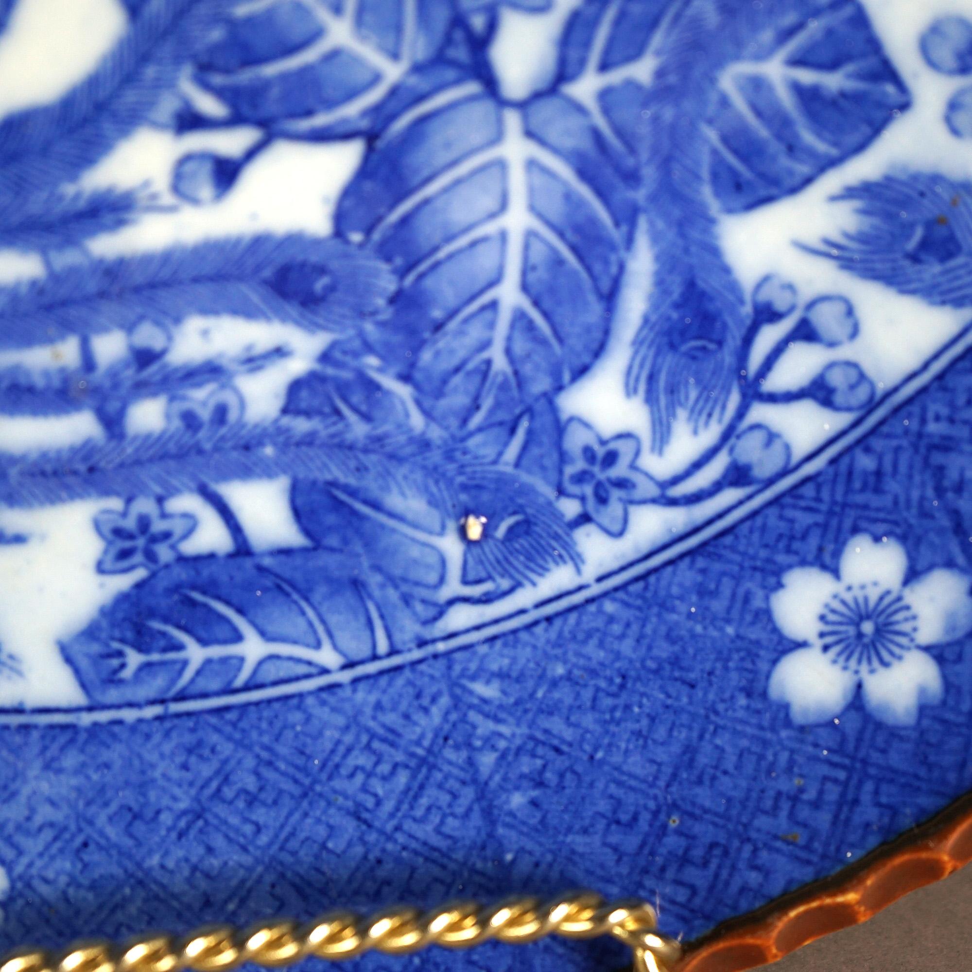 Antique Imari Meiji Blue & White Porcelain Charger with Birds Circa 1910 For Sale 2